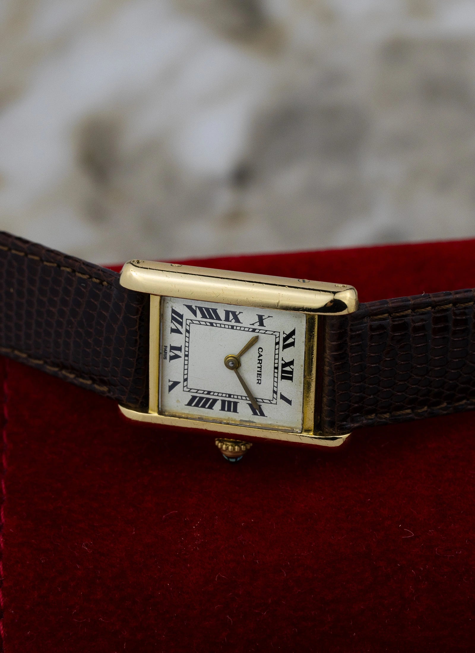1990s 18K Cartier Tank Louis Paris Dial & Travel Box