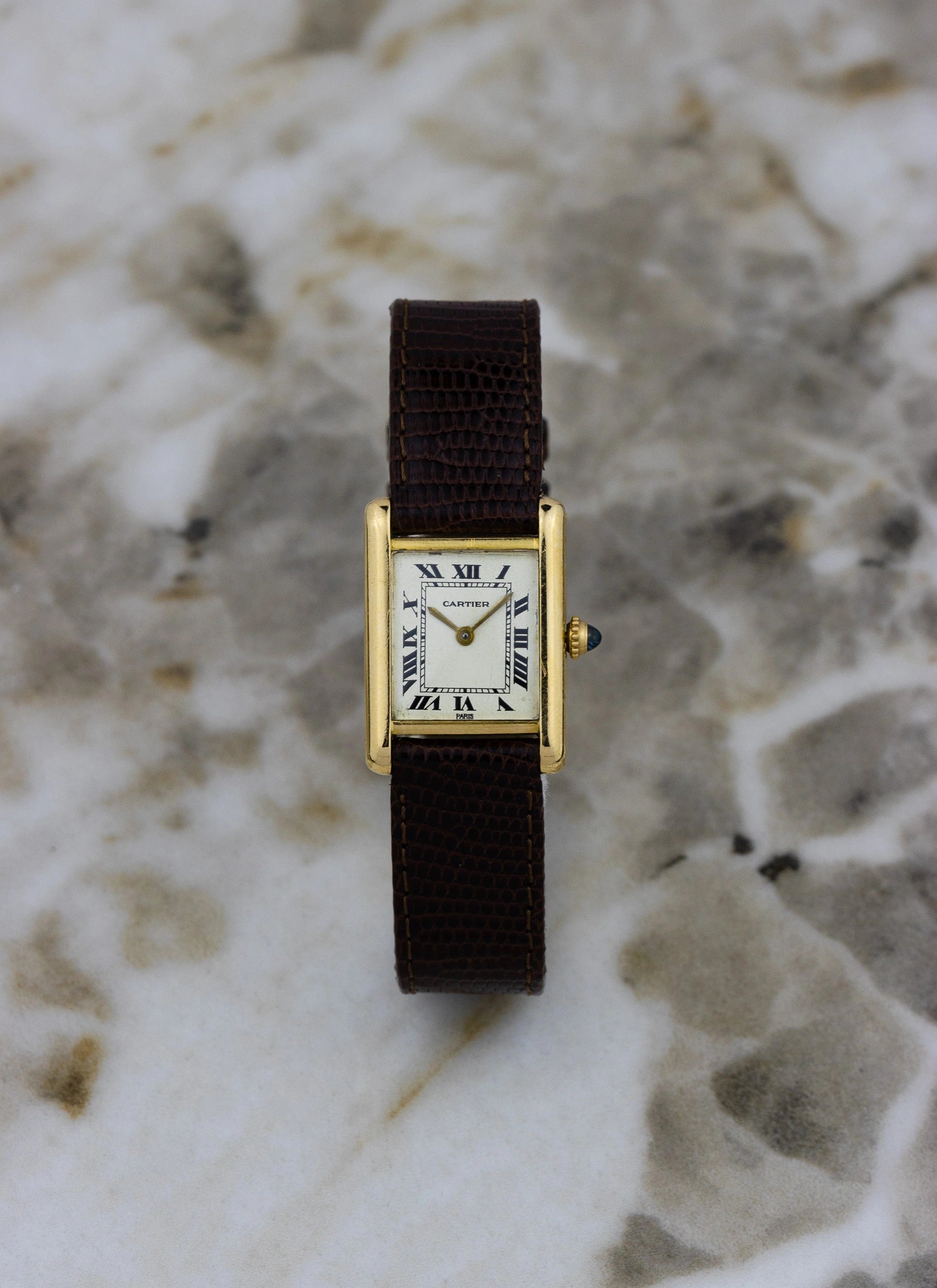 1990s 18K Cartier Tank Louis Paris Dial & Travel Box