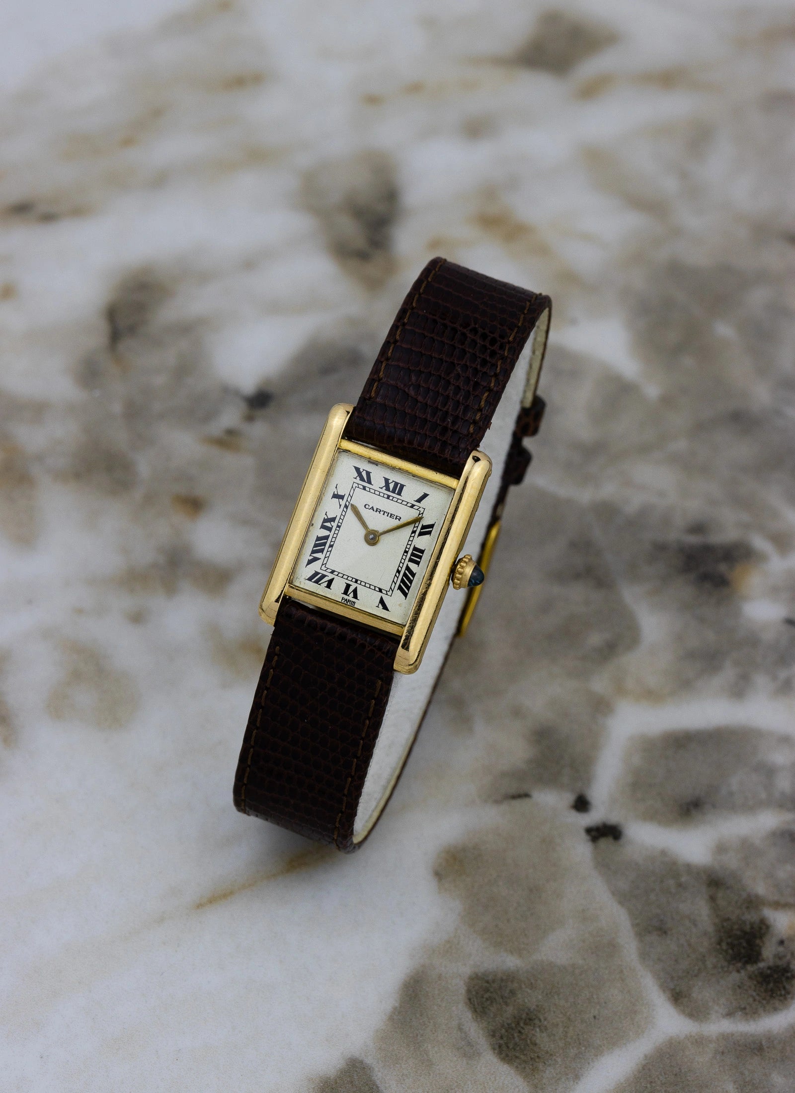 1990s 18K Cartier Tank Louis Paris Dial & Travel Box