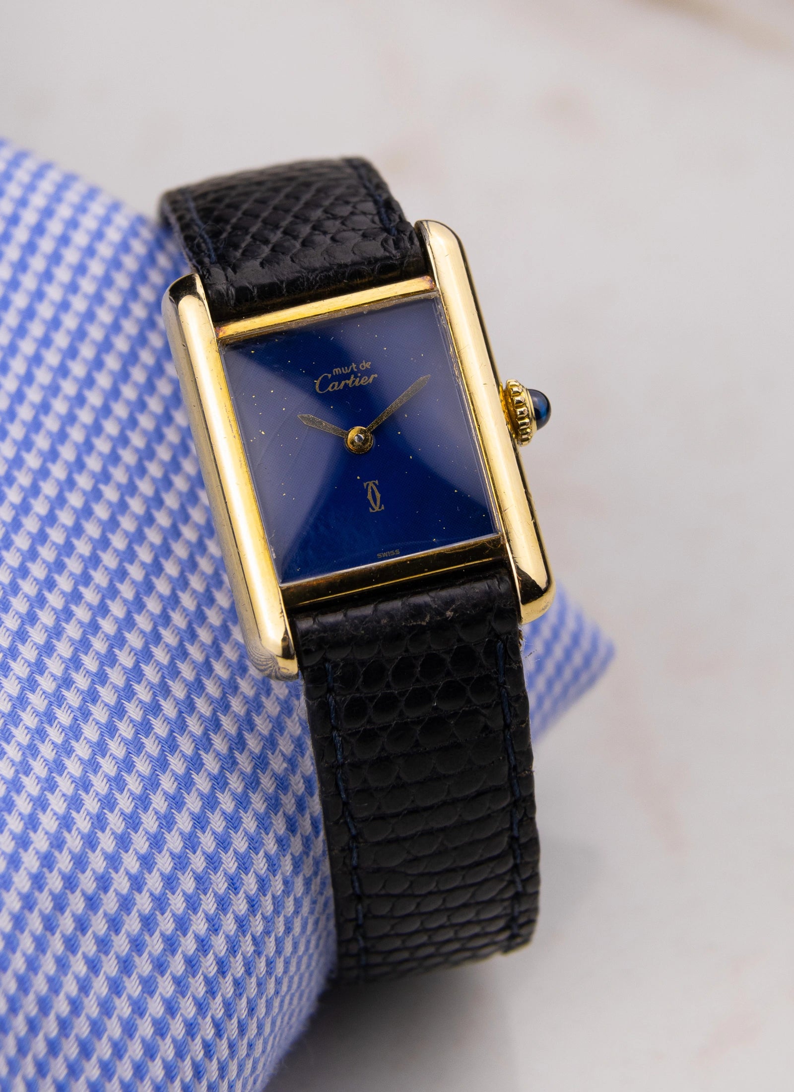 1980s Must de Cartier Tank Lapis Lazuli