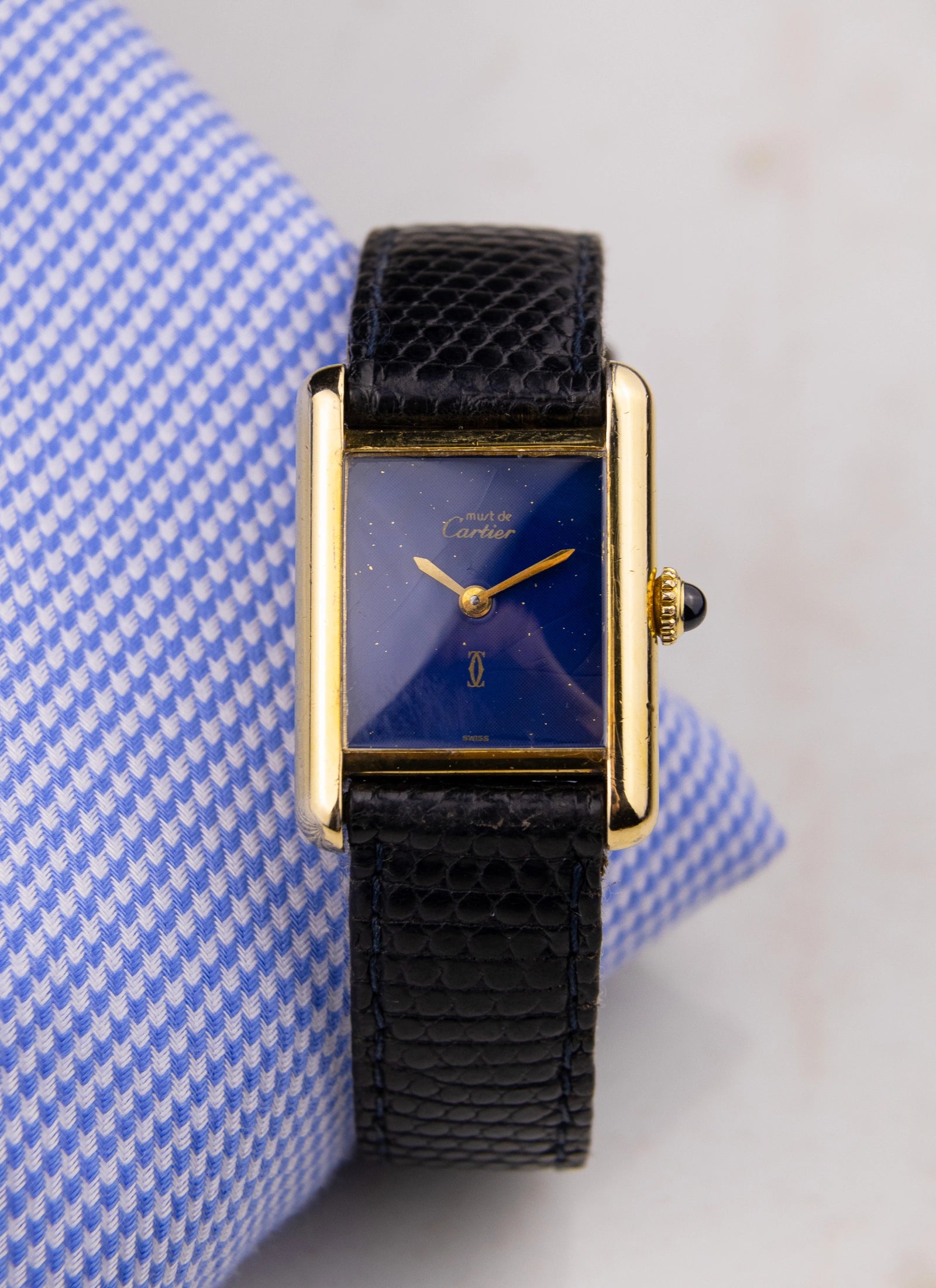 1980s Must de Cartier Tank Lapis Lazuli