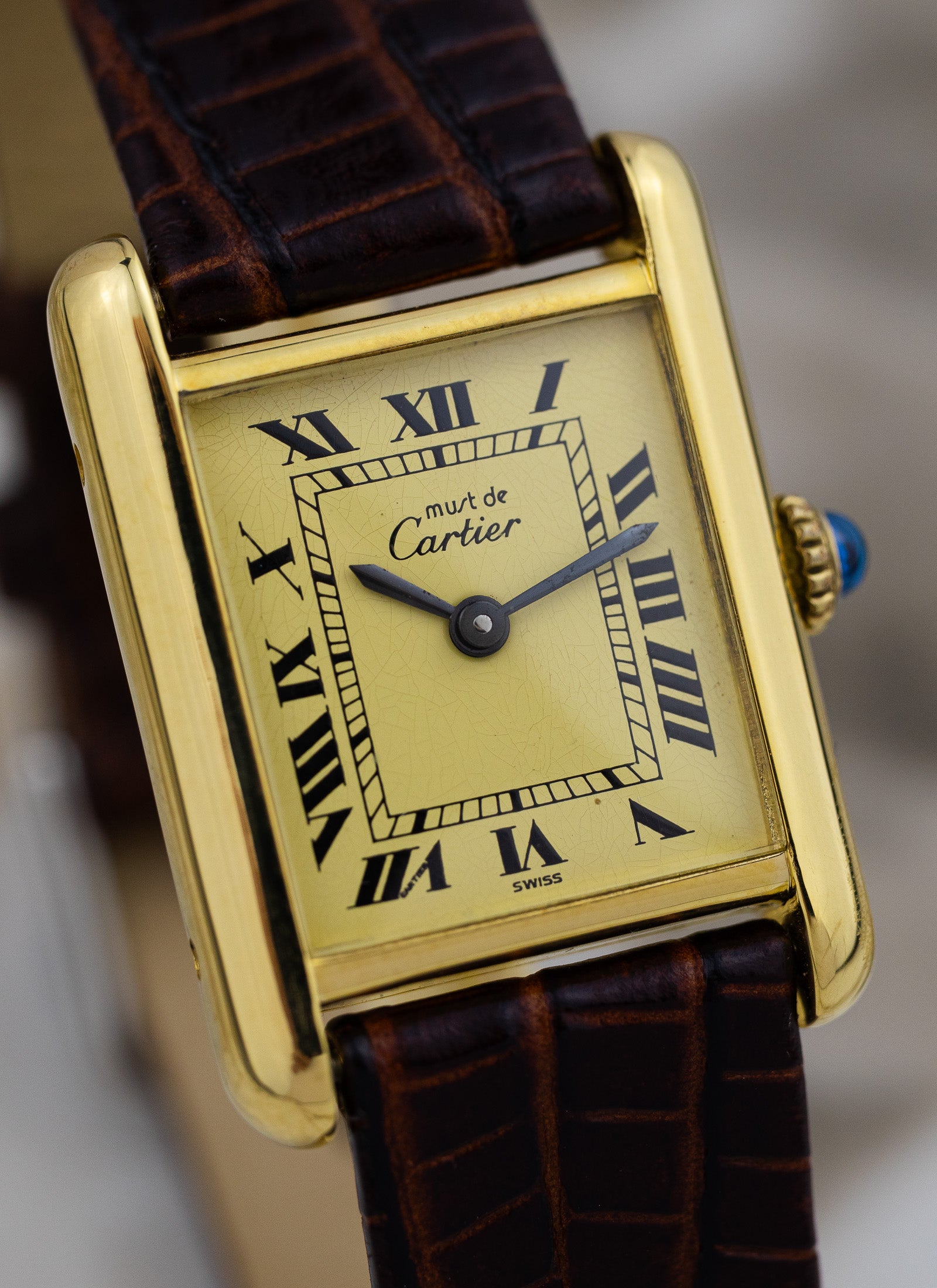 1990s Ladies Must de Cartier Tank Ivory Roman Dial