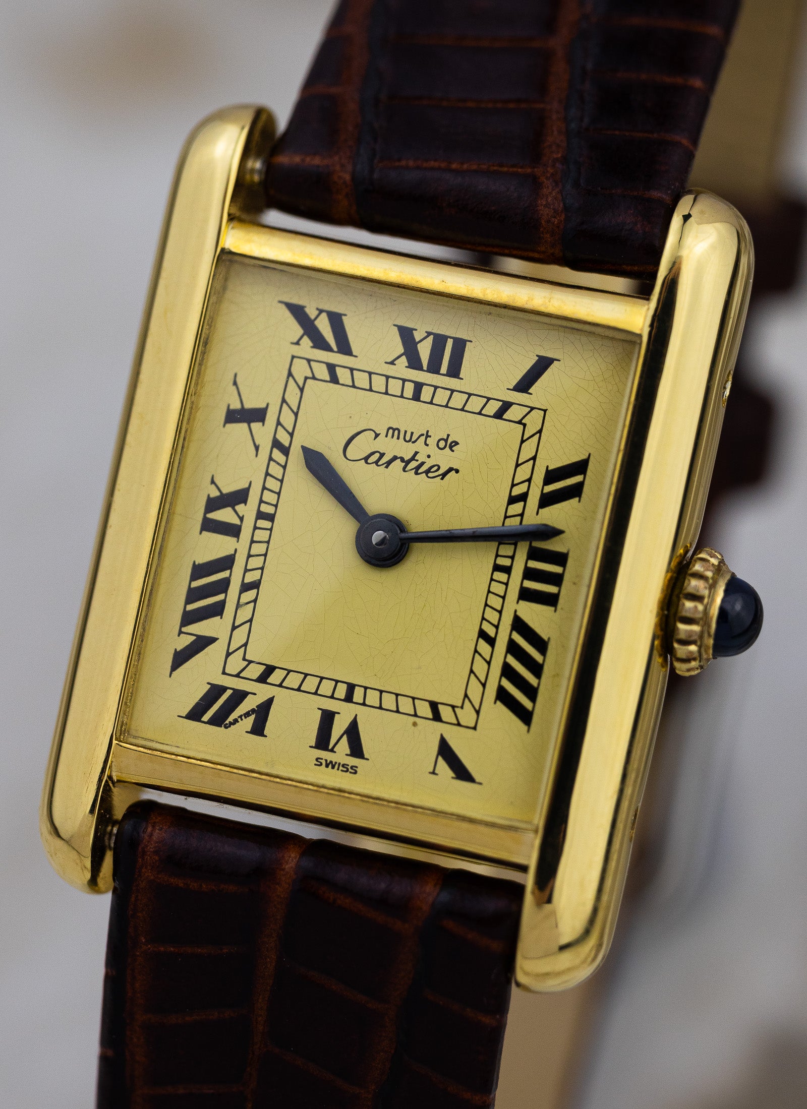 1990s Ladies Must de Cartier Tank Ivory Roman Dial