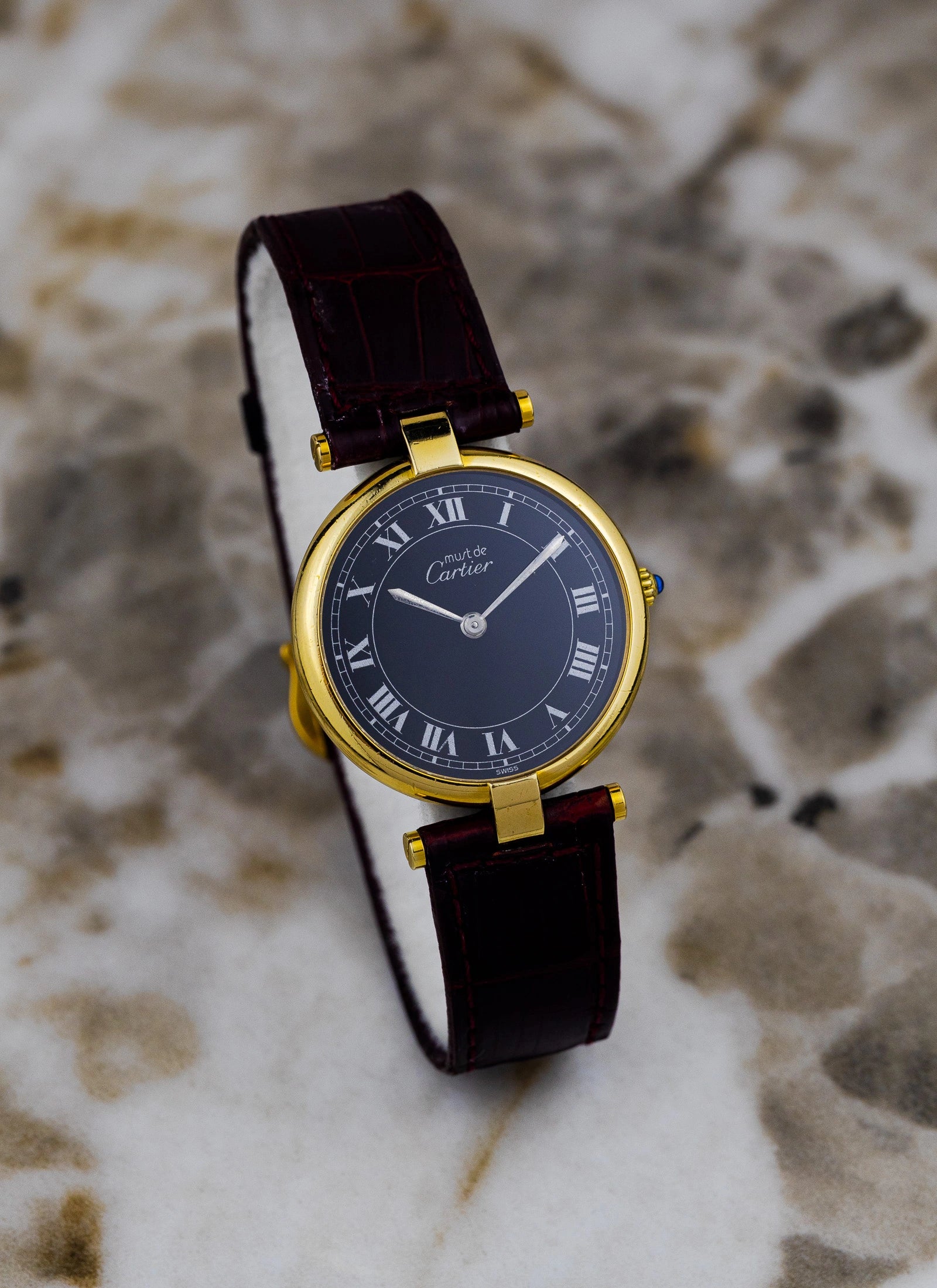 1990s Must de Cartier Vendome Black Roman Dial