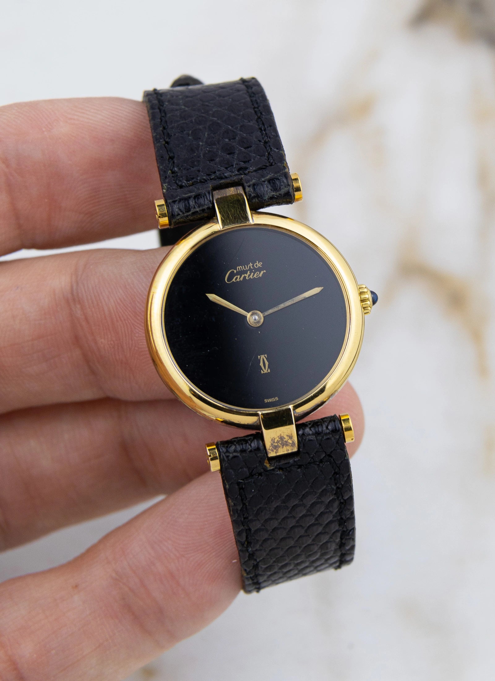 1990s Must de Cartier Vendome Black Dial