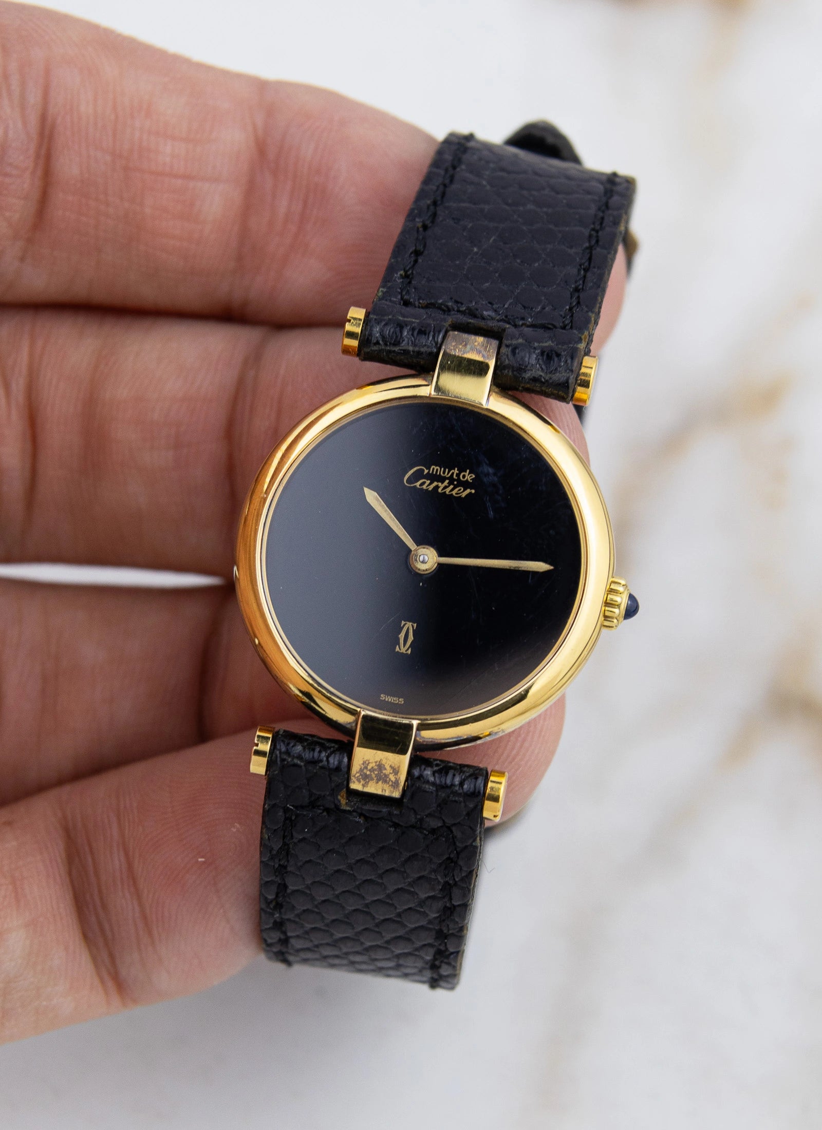 1990s Must de Cartier Vendome Black Dial