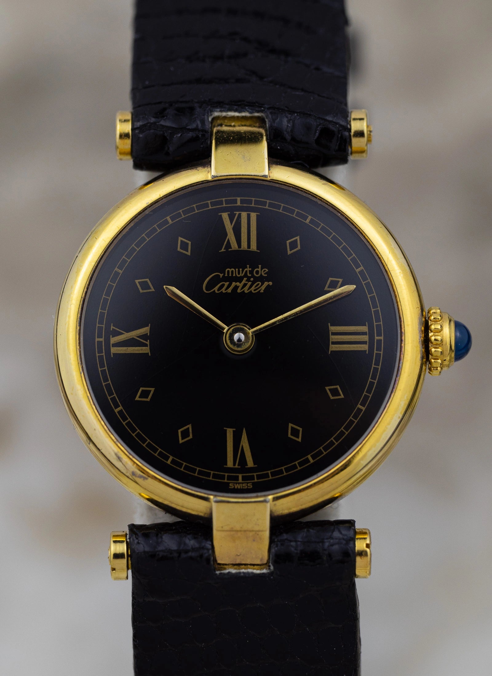 1990s Must de Cartier Vendome Black Roman Dial 680004