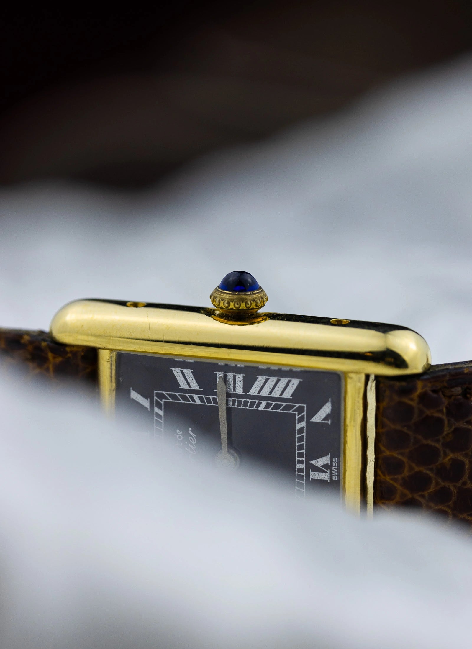 1980s Cartier Tank Vermeil Black Roman Dial