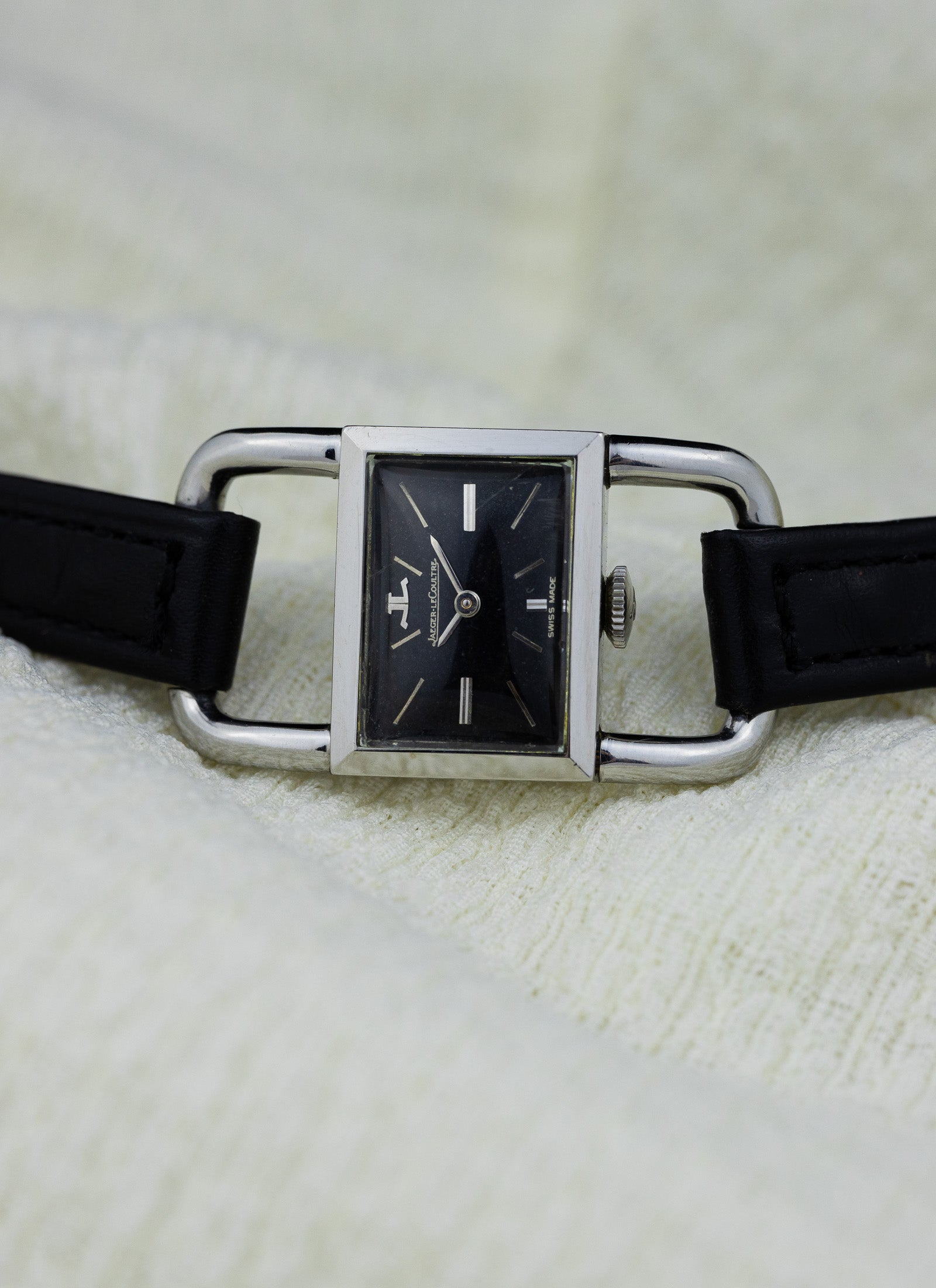 1960s Jaeger LeCoultre Etrier Black Dial Serviced
