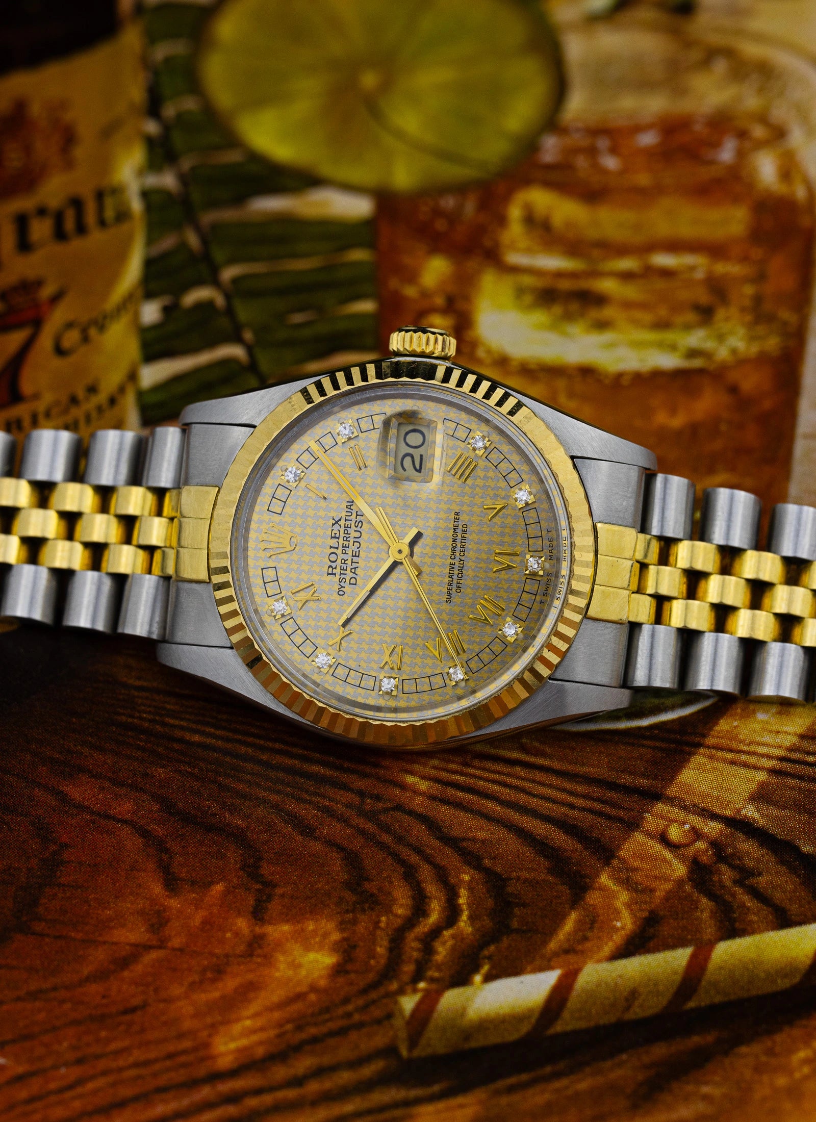 1986 Rolex Datejust Houndstooth Diamonds Dial 16013 Full Set