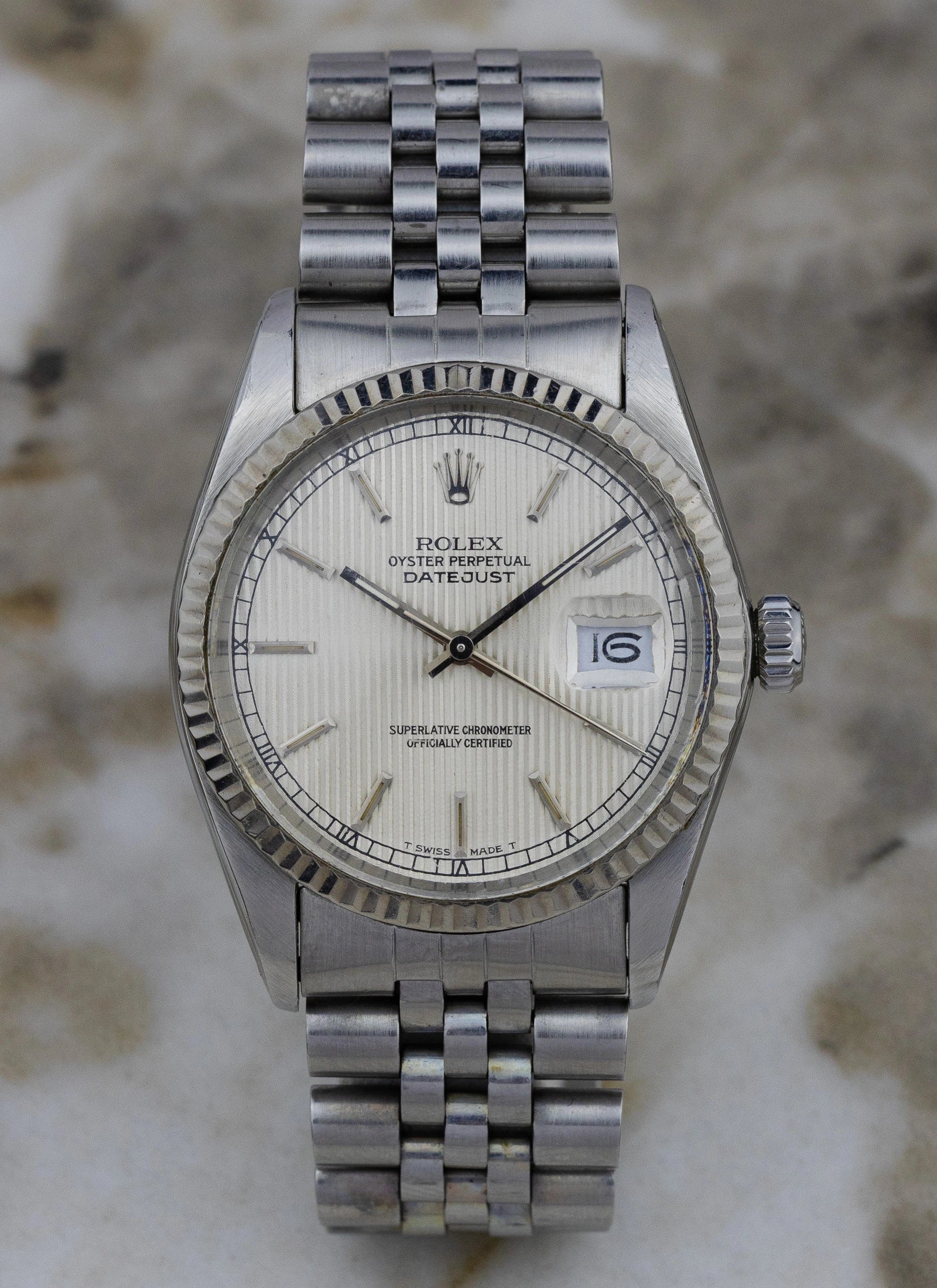 1984 Rolex Datejust Silver Tapestry Dial 16014 Box