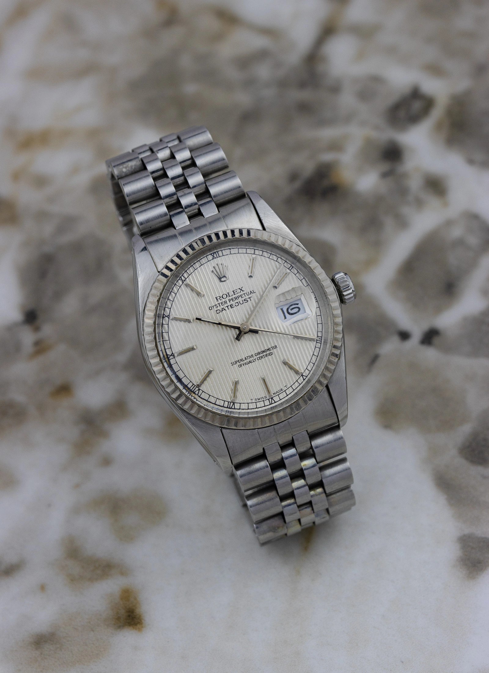 1984 Rolex Datejust Silver Tapestry Dial 16014 Box