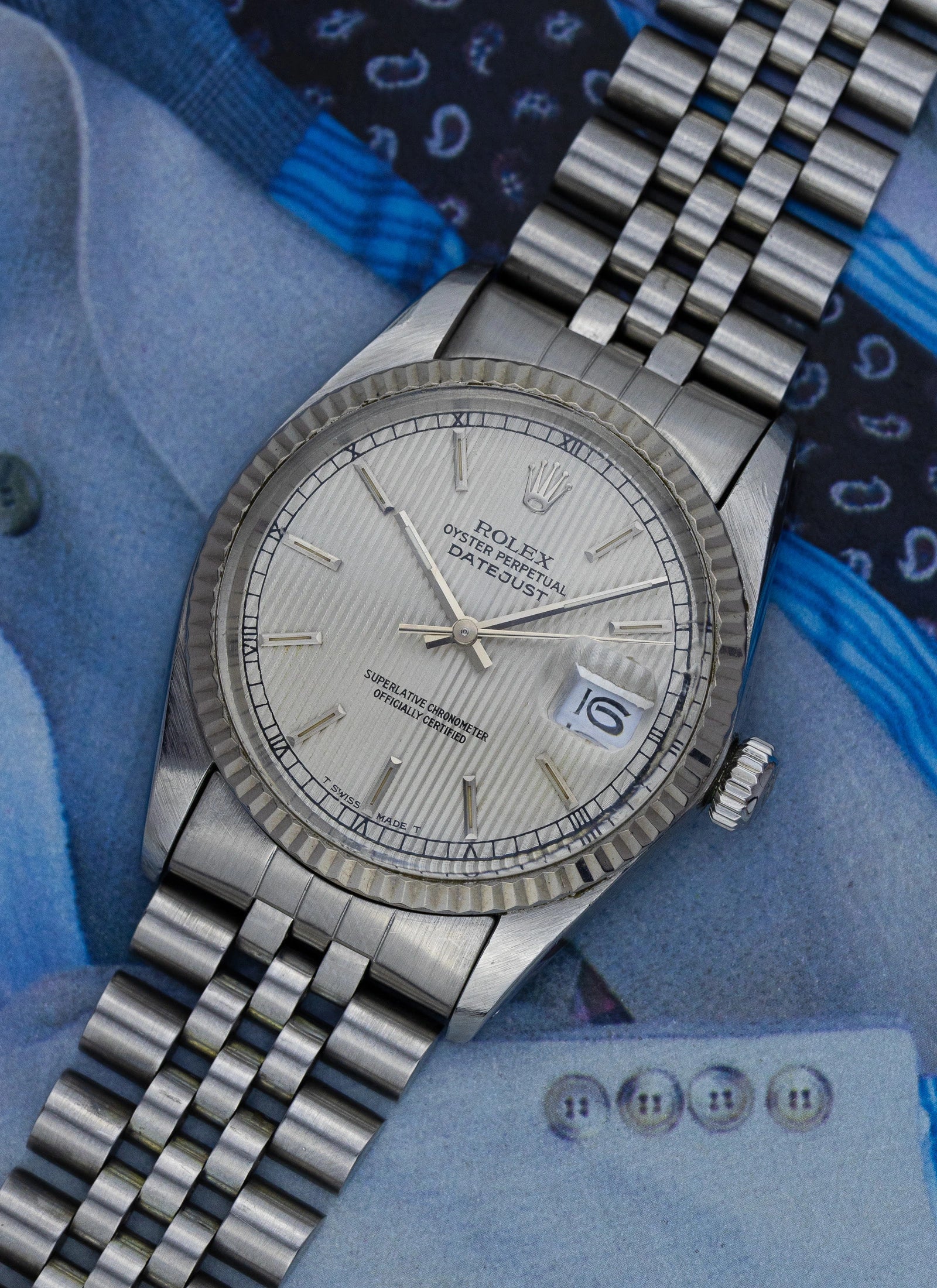 1984 Rolex Datejust Silver Tapestry Dial 16014 Box