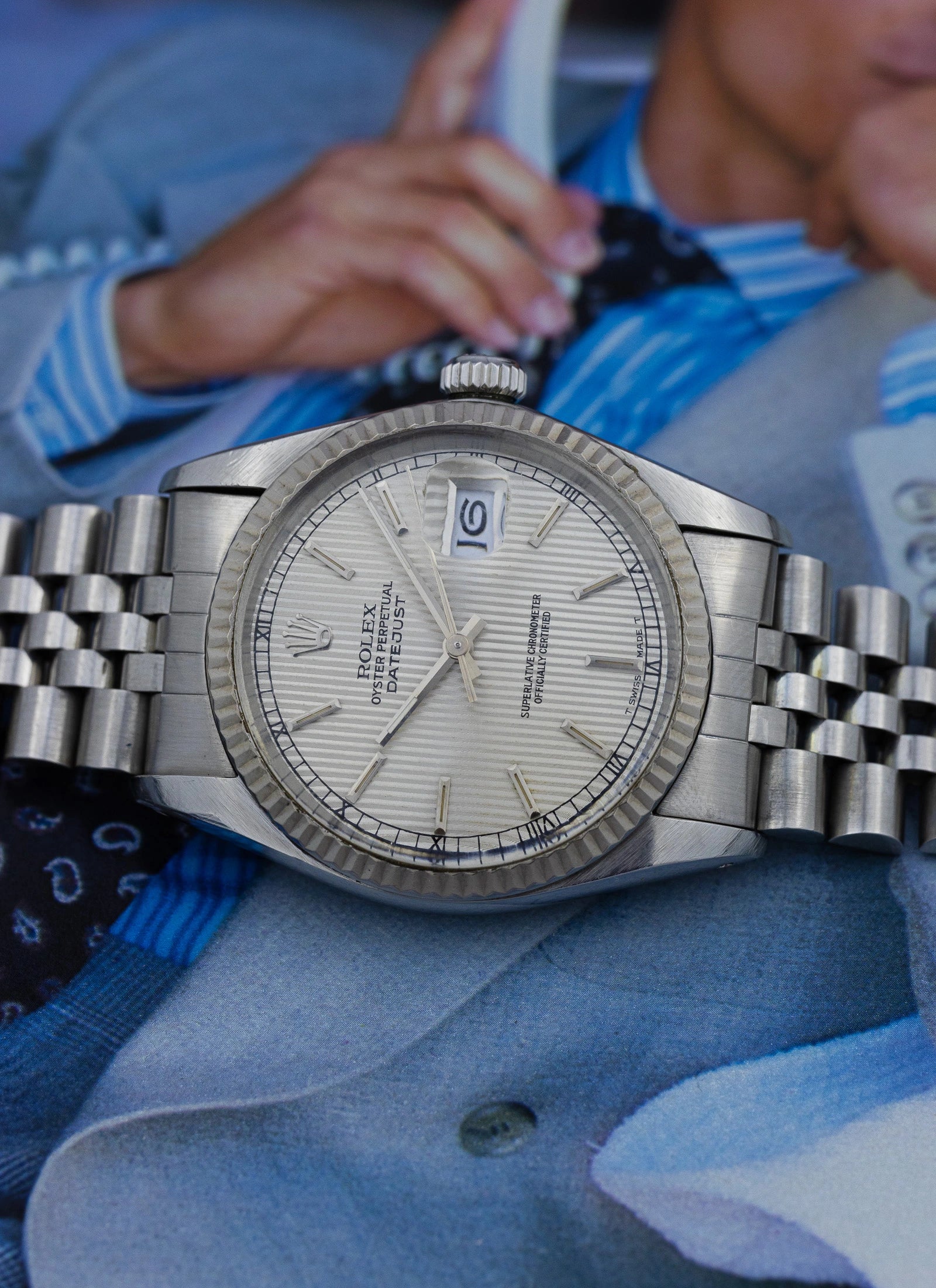 1984 Rolex Datejust Silver Tapestry Dial 16014 Box