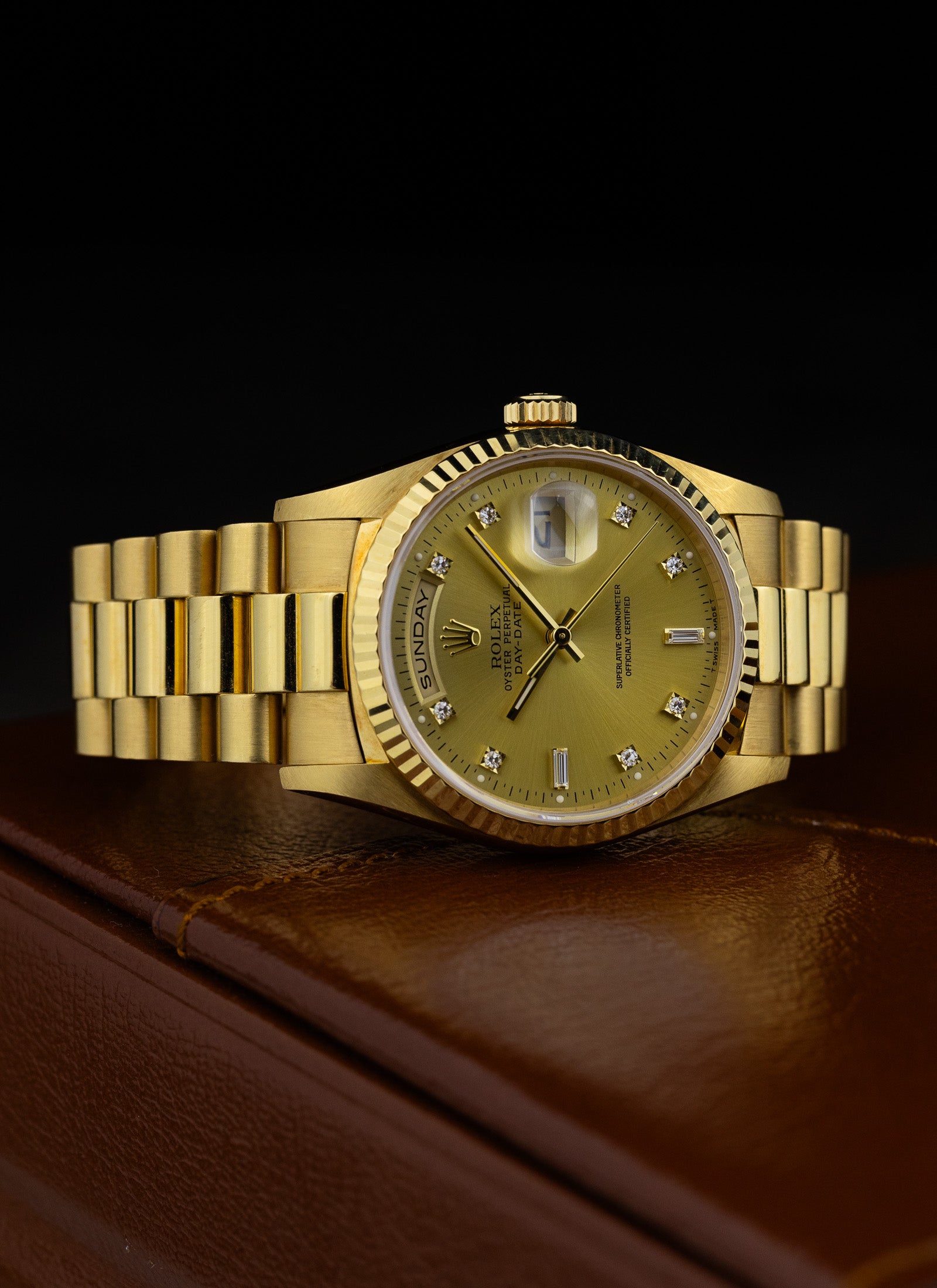 1995 18K Rolex Day-Date President Champagne Diamonds Dial 18238 RSC Service Card