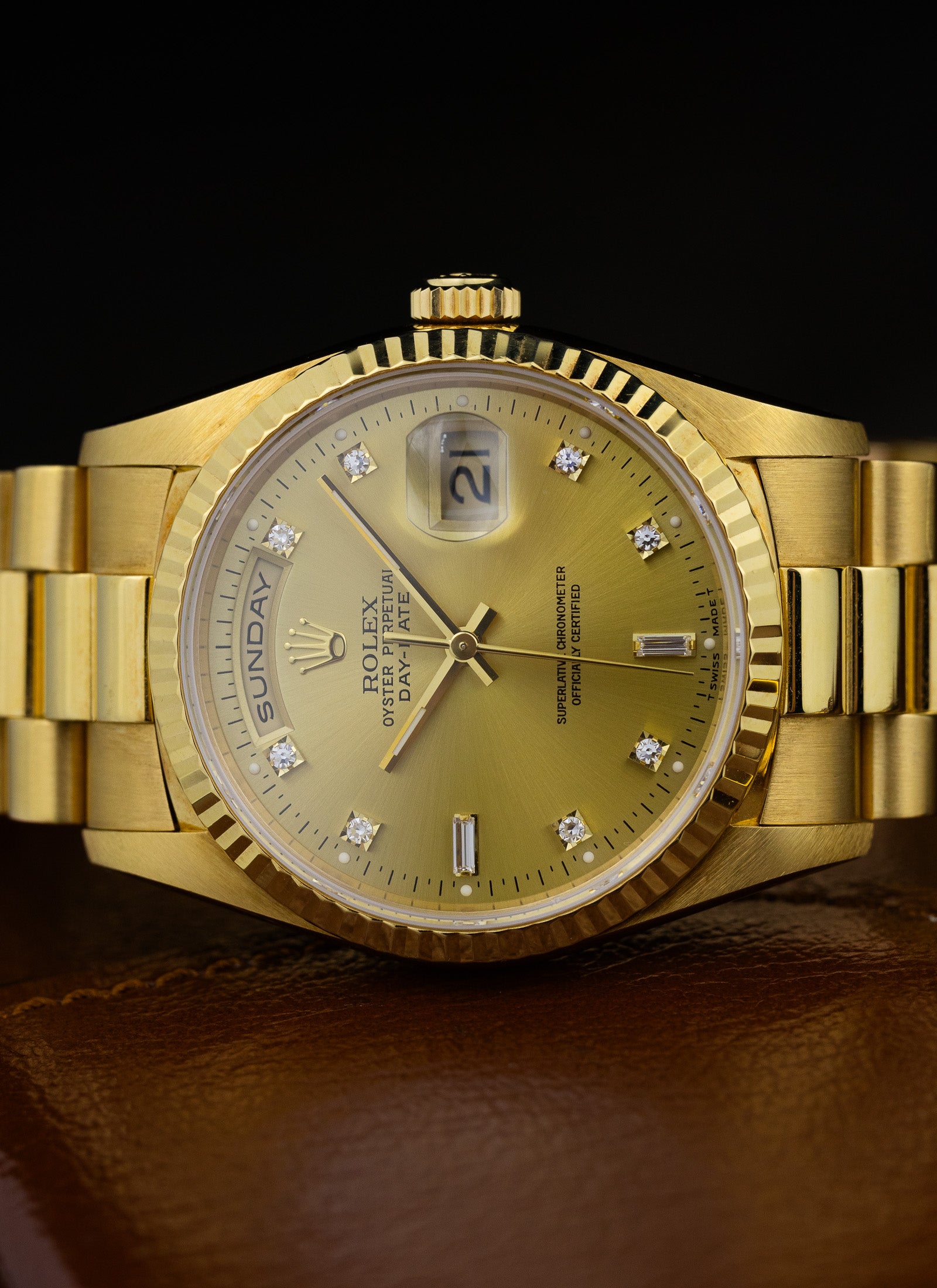 1995 18K Rolex Day-Date President Champagne Diamonds Dial 18238 RSC Service Card