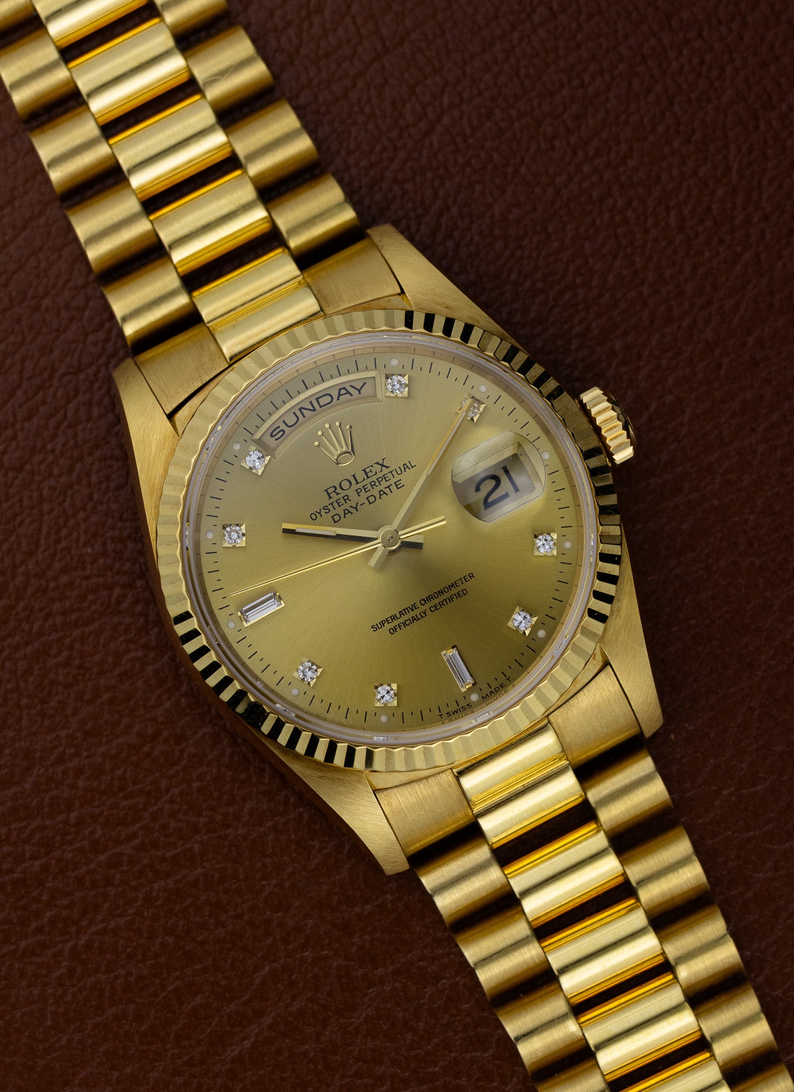 1995 18K Rolex Day-Date President Champagne Diamonds Dial 18238 RSC Service Card