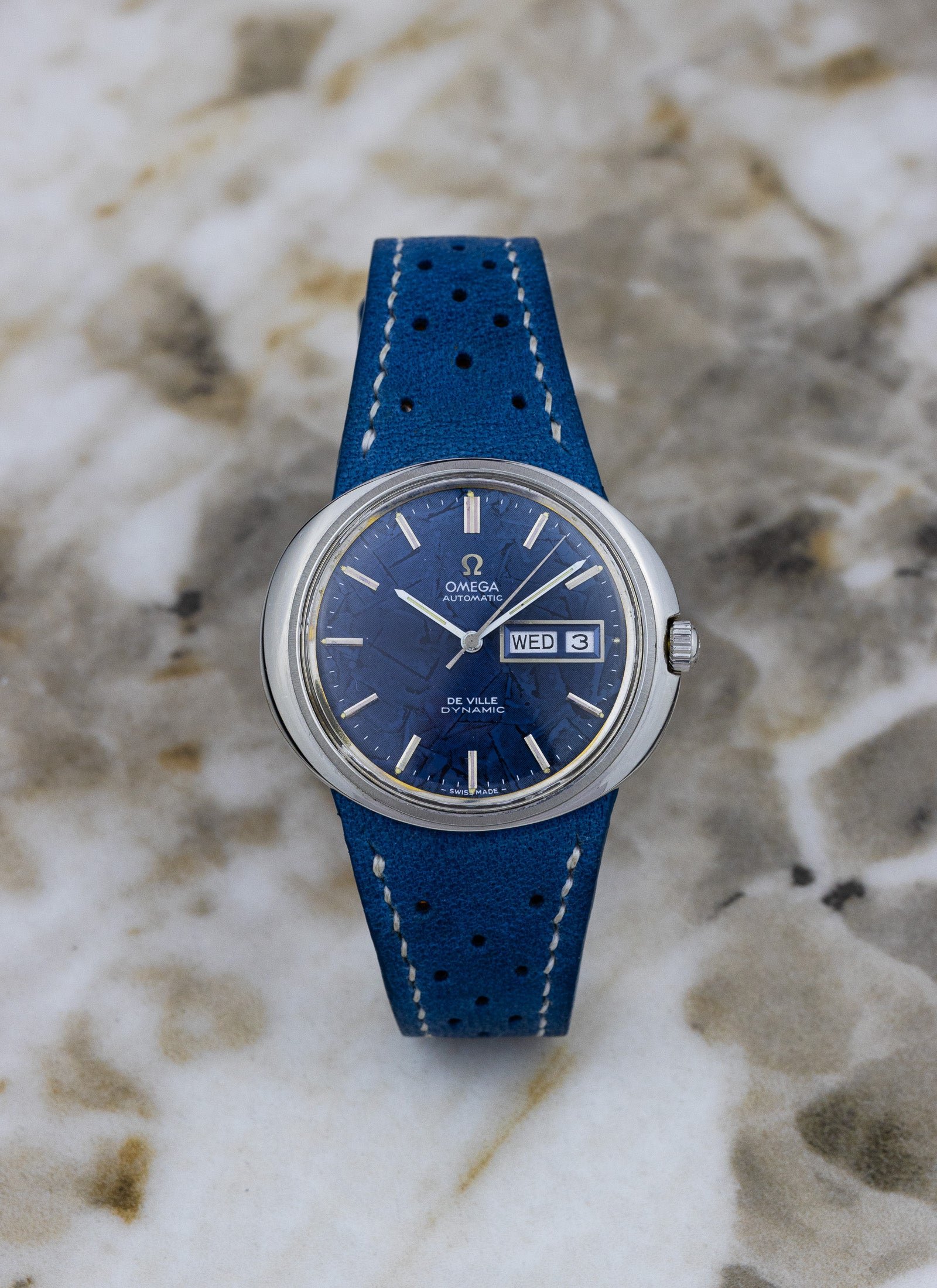 1970s Omega De Ville Dynamic Blue Frozen Dial 166.144 Serviced