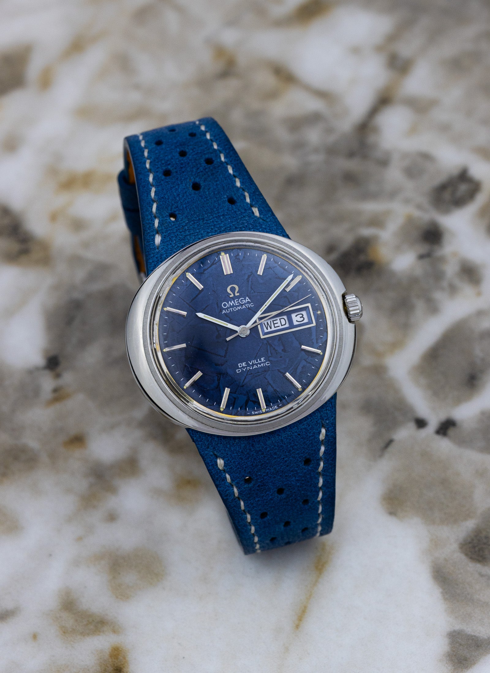 1970s Omega De Ville Dynamic Blue Frozen Dial 166.144 Serviced