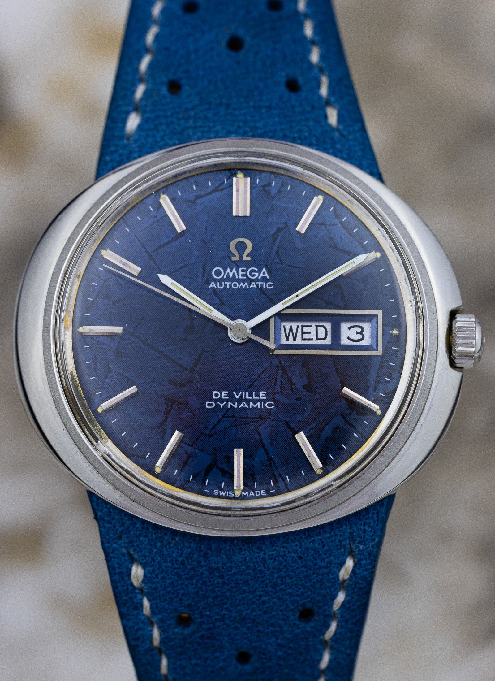 1970s Omega De Ville Dynamic Blue Frozen Dial 166.144 Serviced
