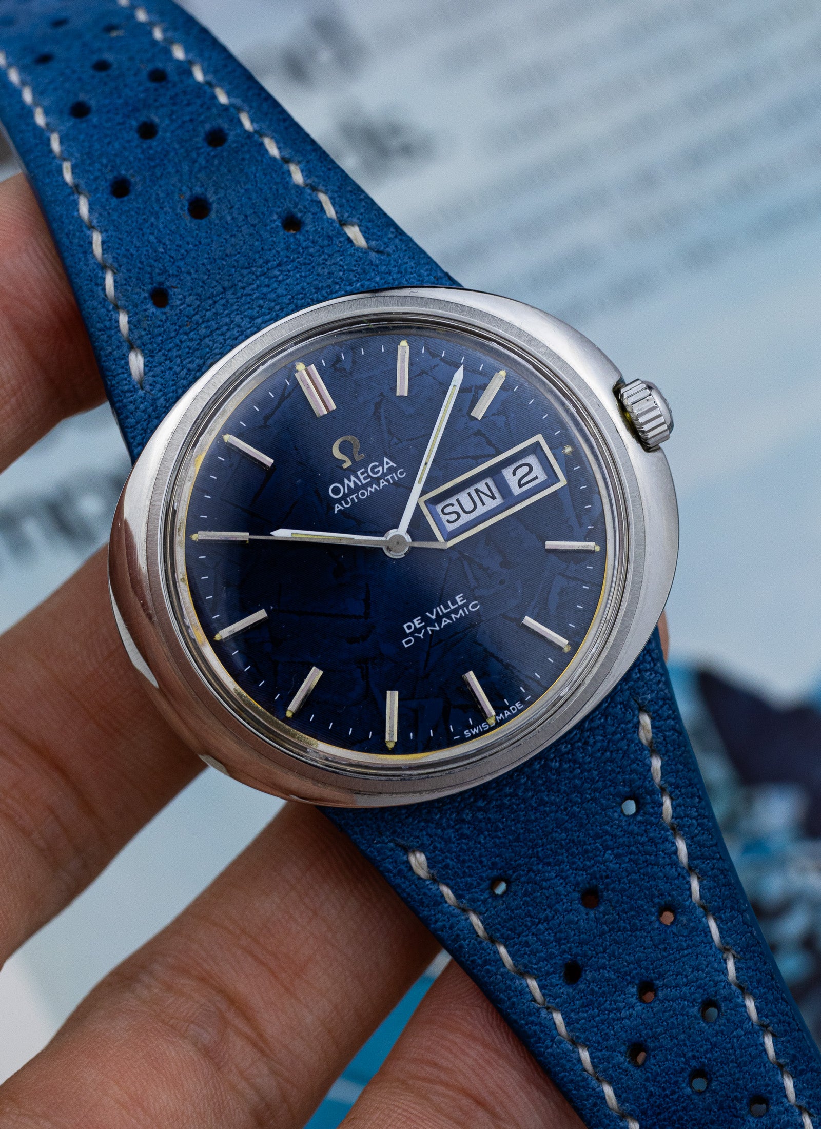 1970s Omega De Ville Dynamic Blue Frozen Dial 166.144 Serviced