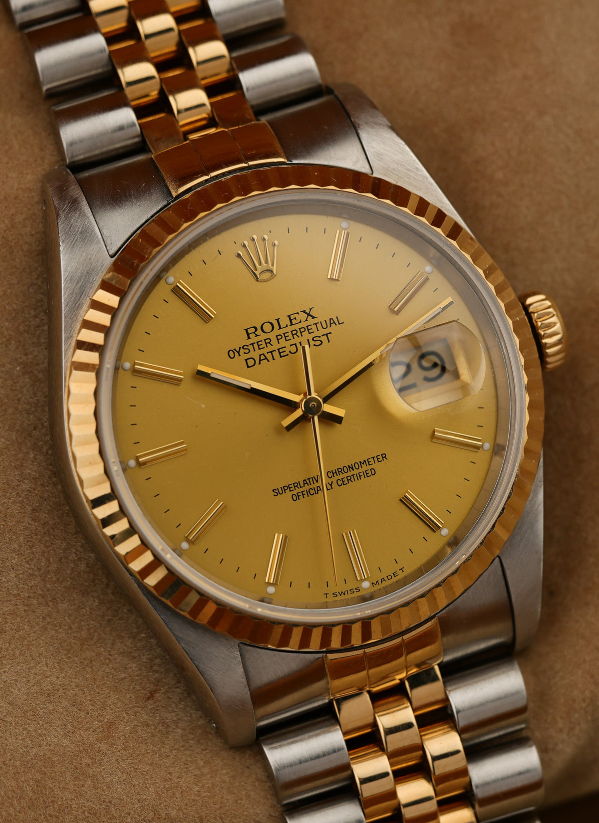 1988 Rolex Datejust Champagne Dial Bicolor 16233 Box