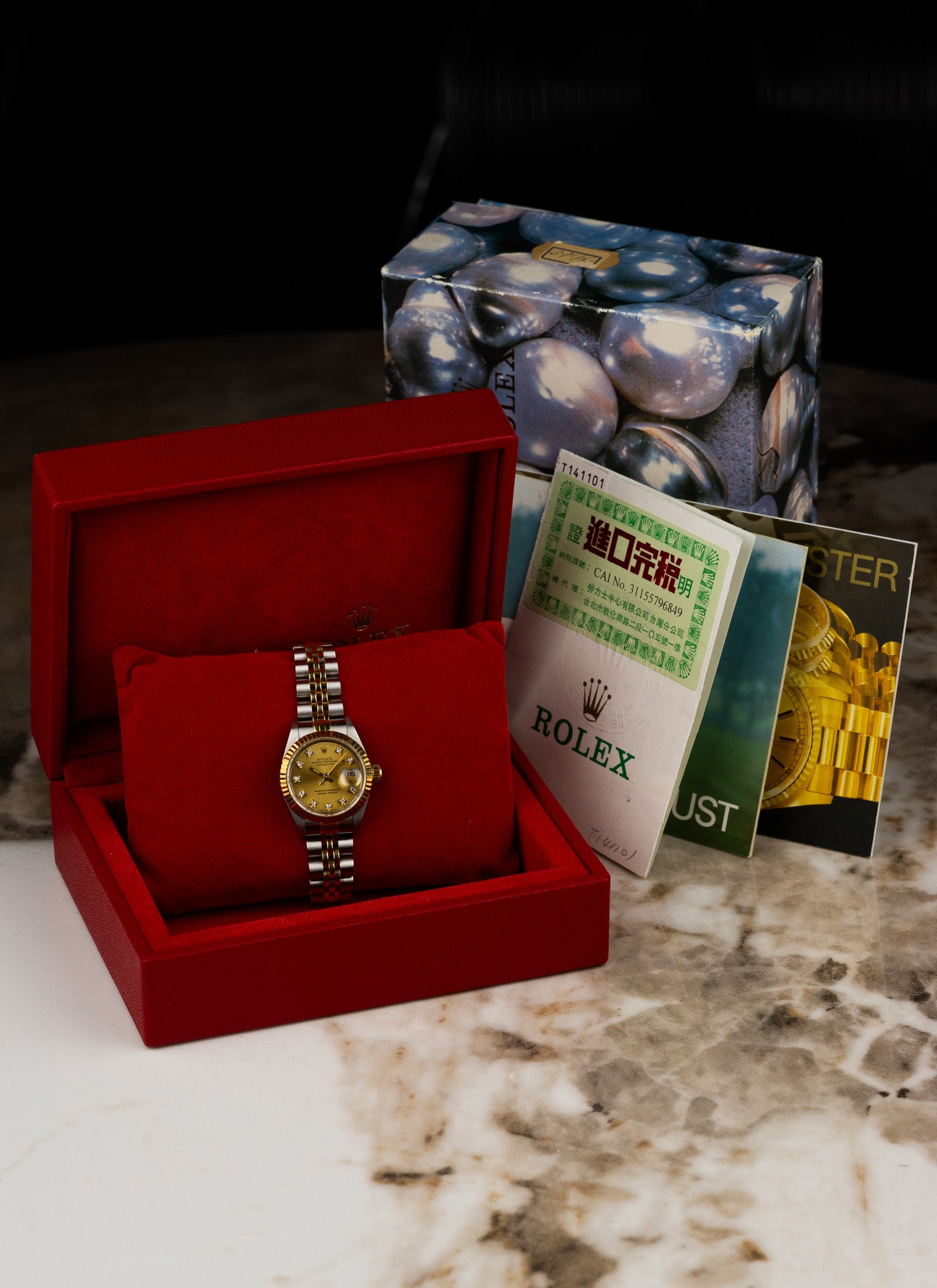 1996 Lady Rolex Datejust Bicolor Champagne Diamonds Dial 69173 Full Set