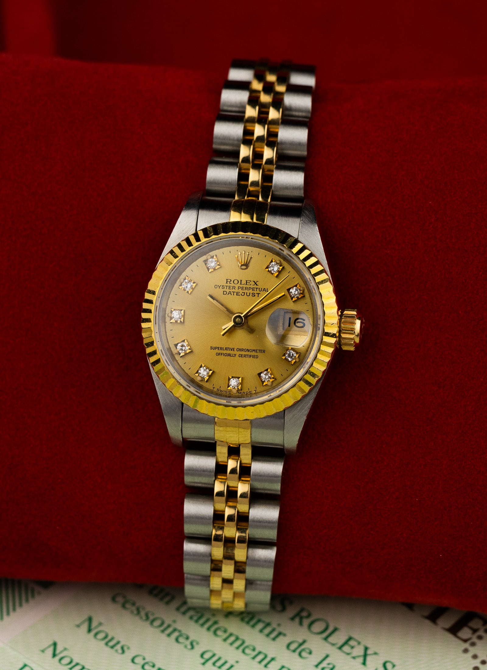 1996 Lady Rolex Datejust Bicolor Champagne Diamonds Dial 69173 Full Set