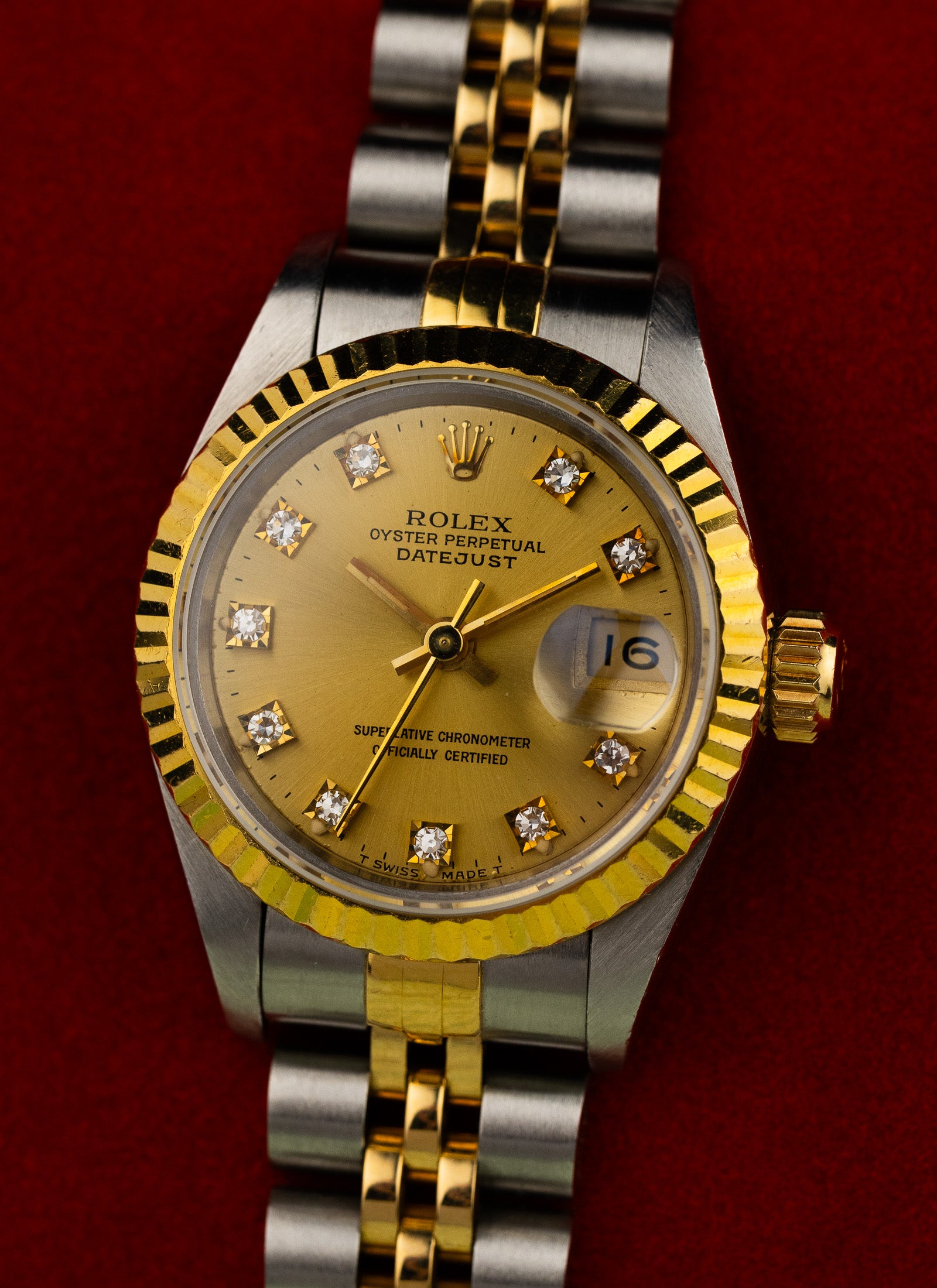 1996 Lady Rolex Datejust Bicolor Champagne Diamonds Dial 69173 Full Set