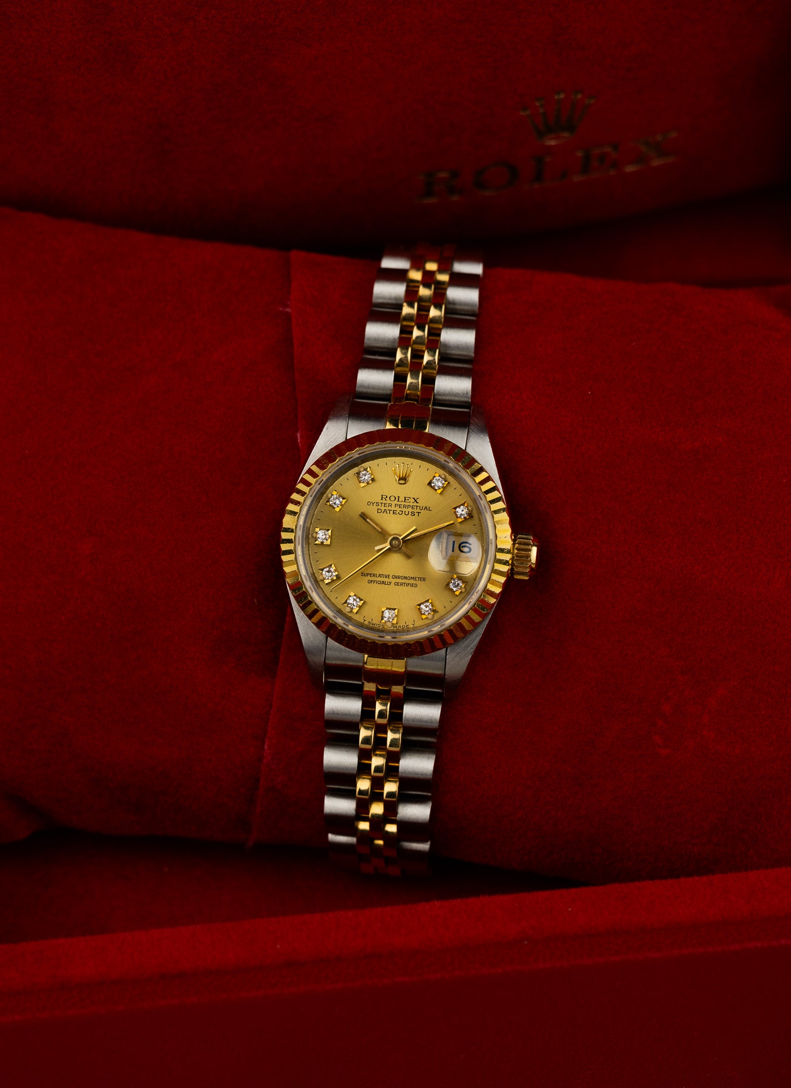 1996 Lady Rolex Datejust Bicolor Champagne Diamonds Dial 69173 Full Set