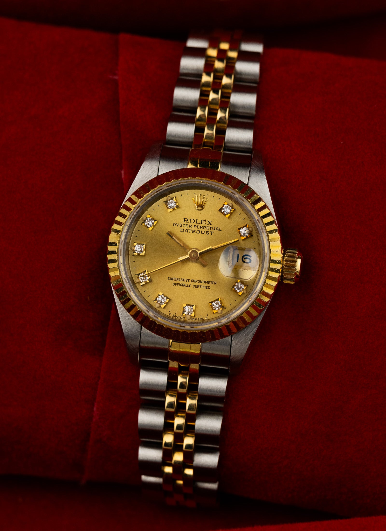 1996 Lady Rolex Datejust Bicolor Champagne Diamonds Dial 69173 Full Set