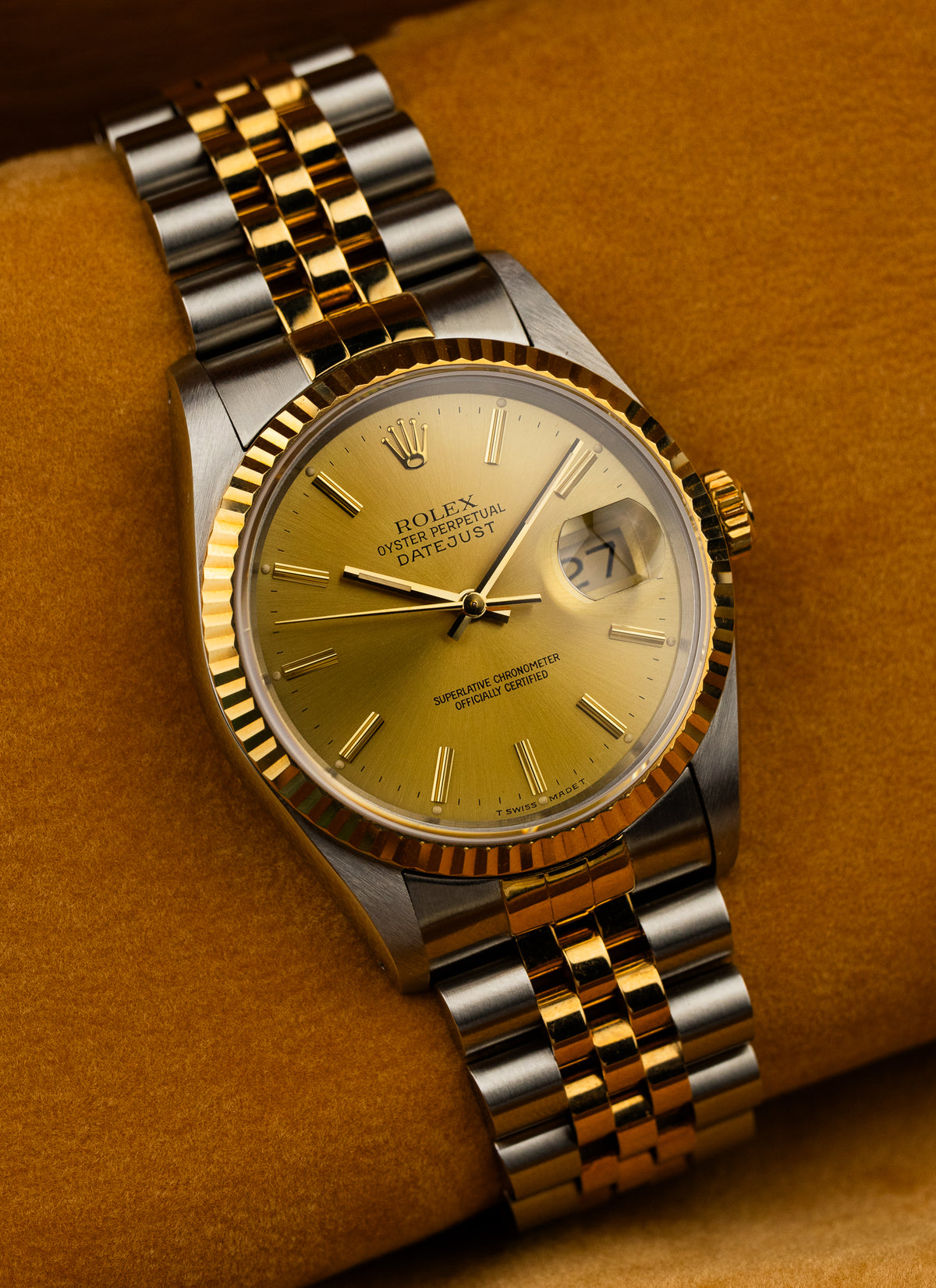 1991 Rolex Datejust Bicolor Champagne Dial 16233 Serviced Full Set