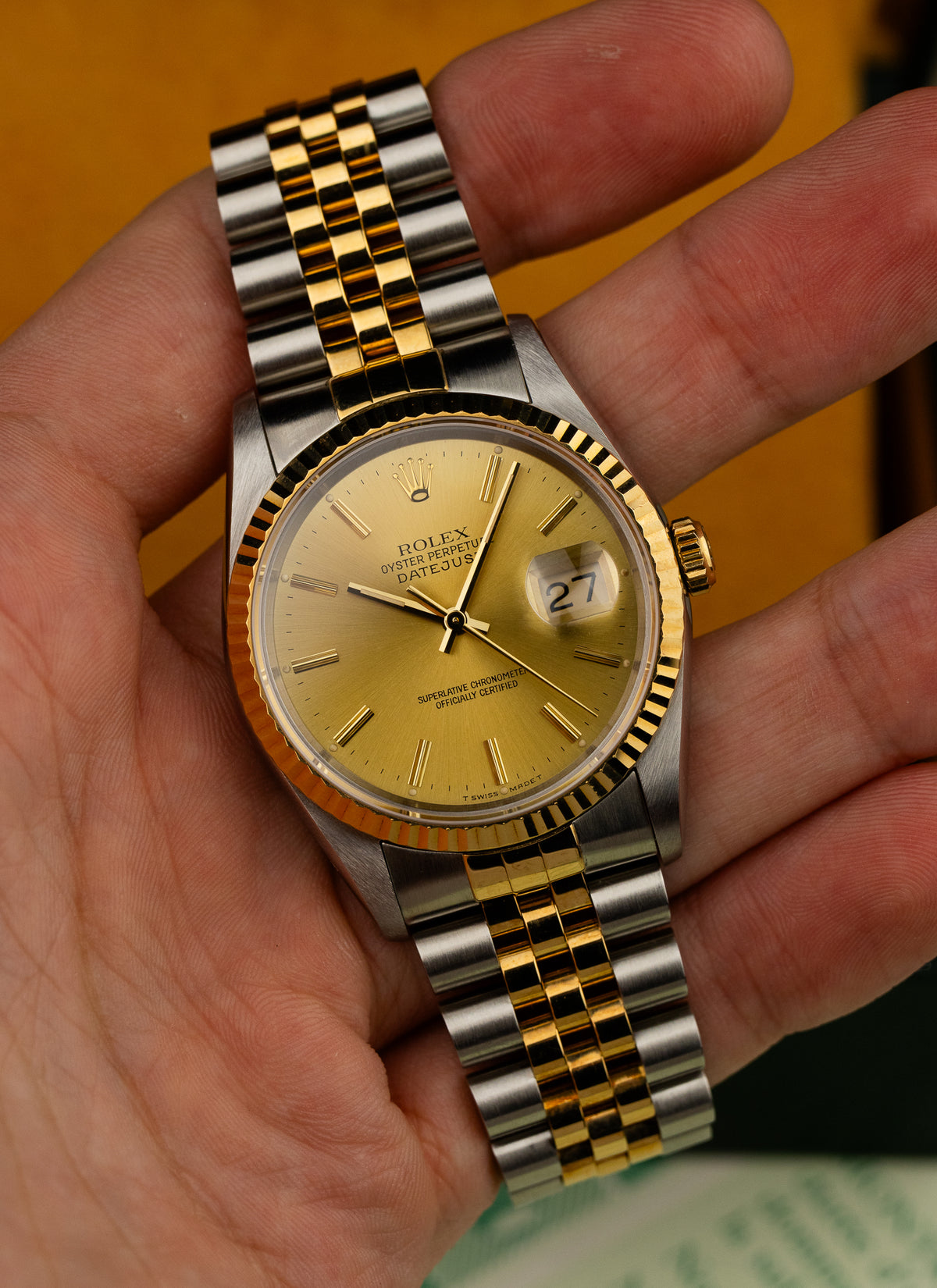 1991 Rolex Datejust Bicolor Champagne Dial 16233 Serviced Full Set