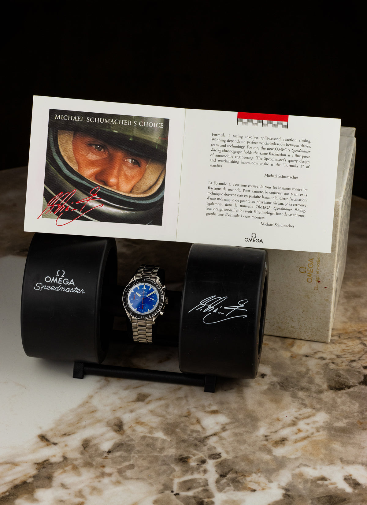 1996 Omega Speedmaster Reduced Michael Schumacher Blue 3510.81 Box