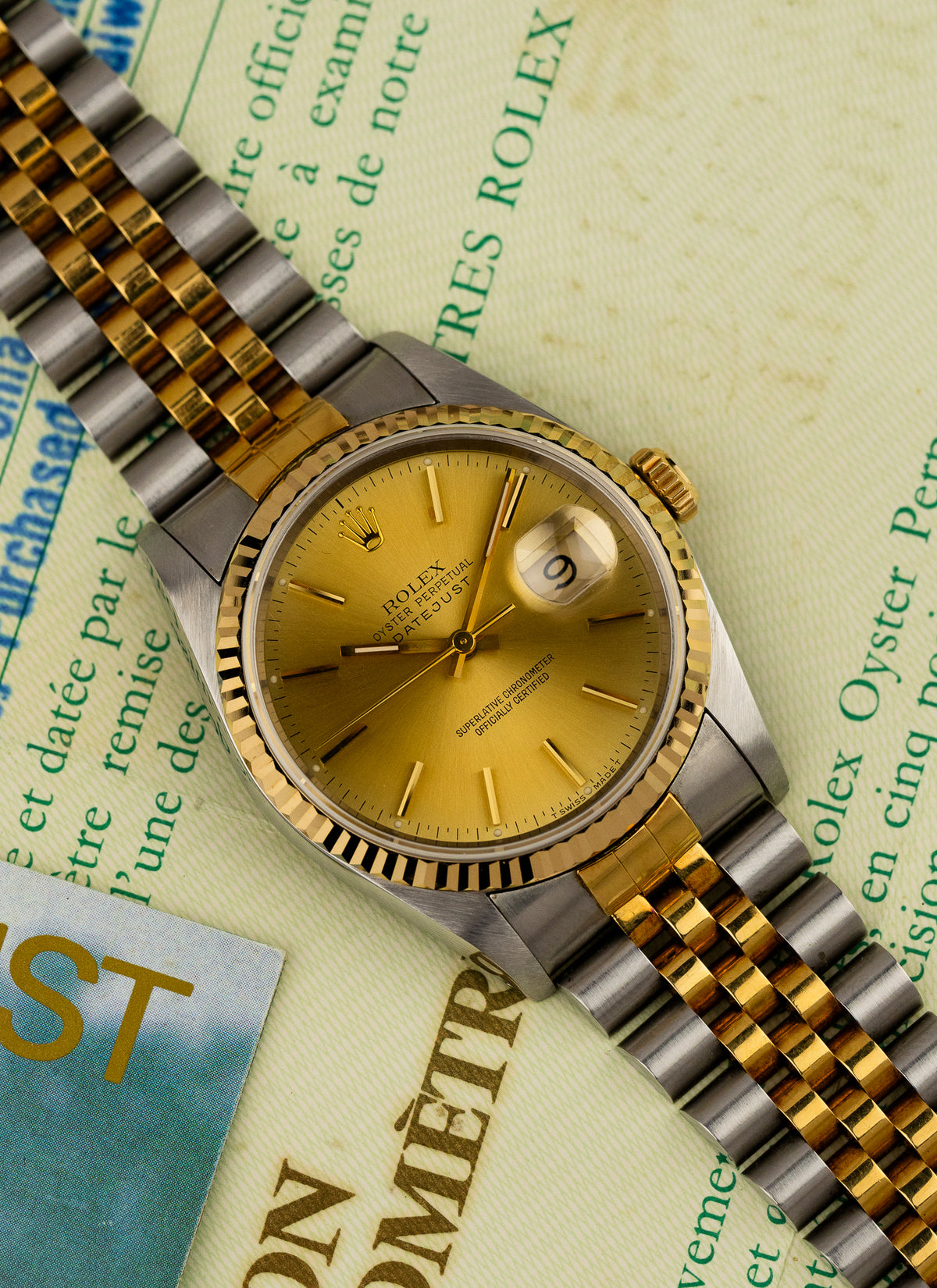 1991 Rolex Datejust Champagne Dial Bicolor 16233 Full Set