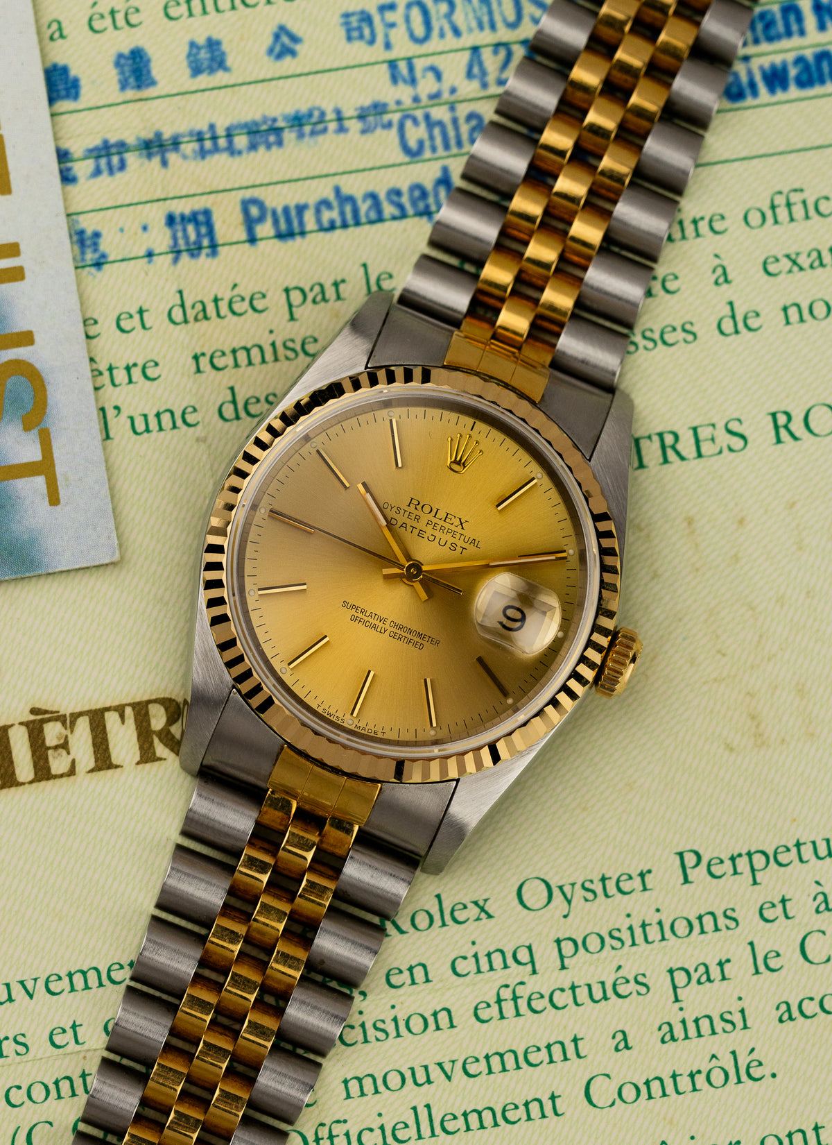1991 Rolex Datejust Champagne Dial Bicolor 16233 Full Set