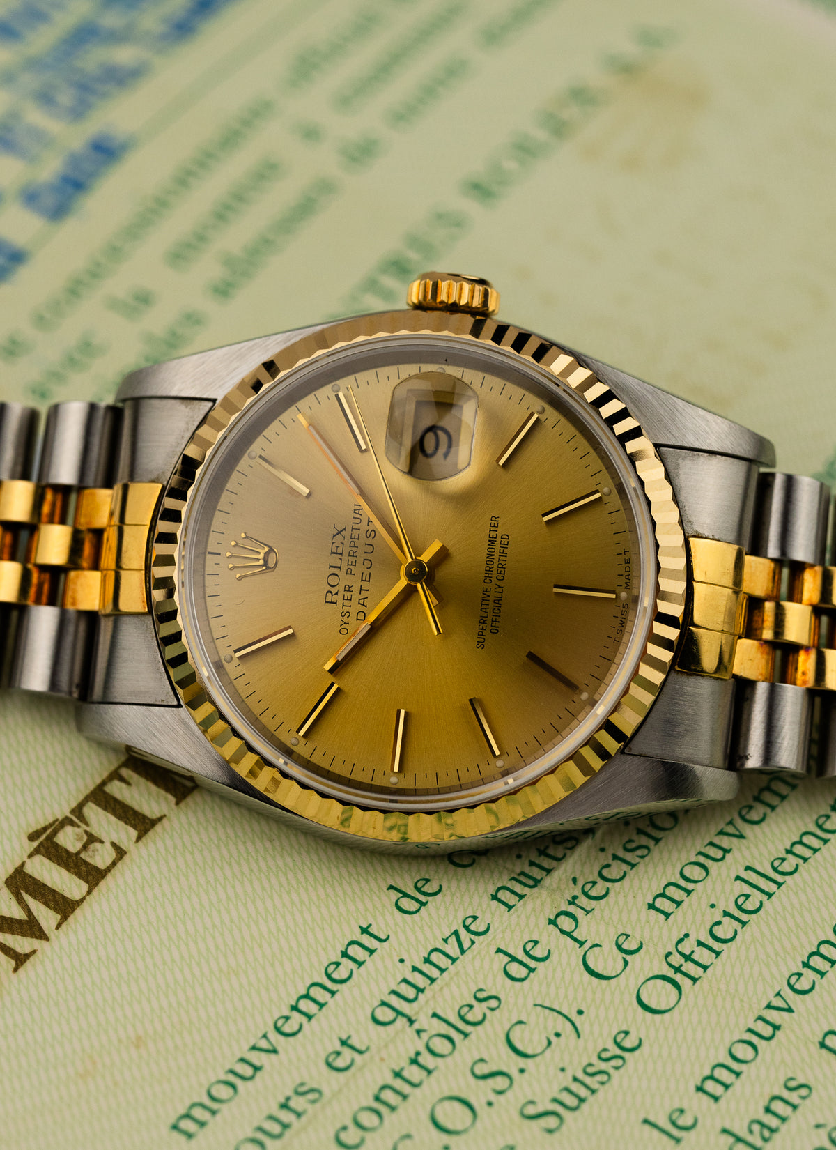 1991 Rolex Datejust Champagne Dial Bicolor 16233 Full Set
