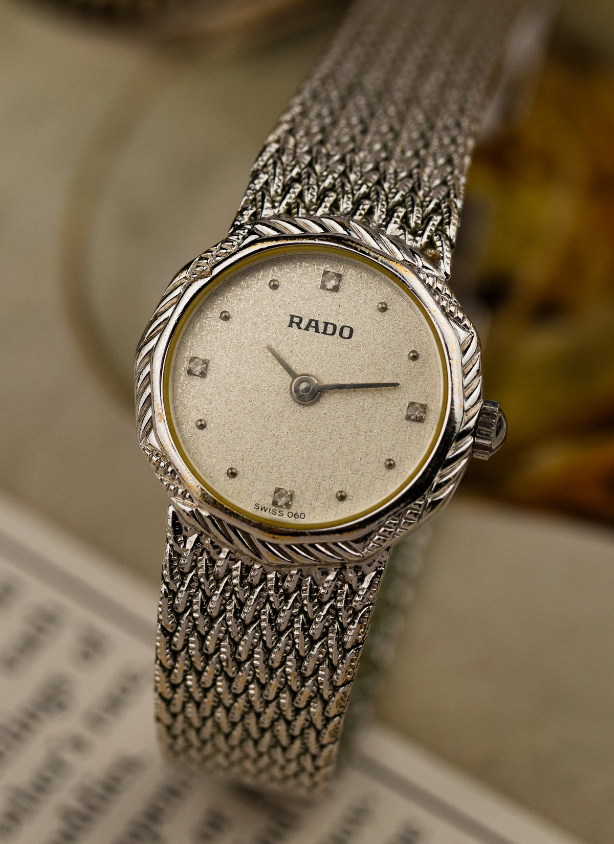 1980s Lady Rado Silver Bracelet Diamonds 204.3640.2