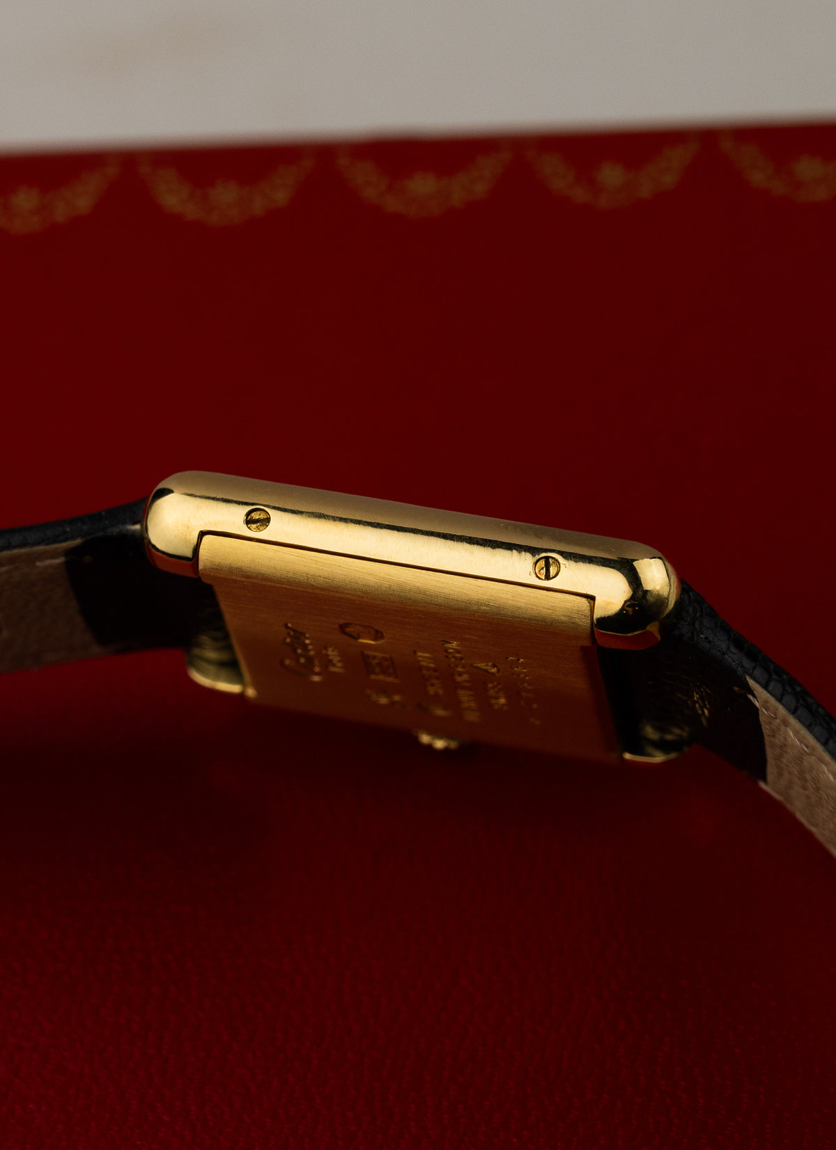 1980s Lady Cartier Must Tank Black Dial Manual Winding Serviced Box