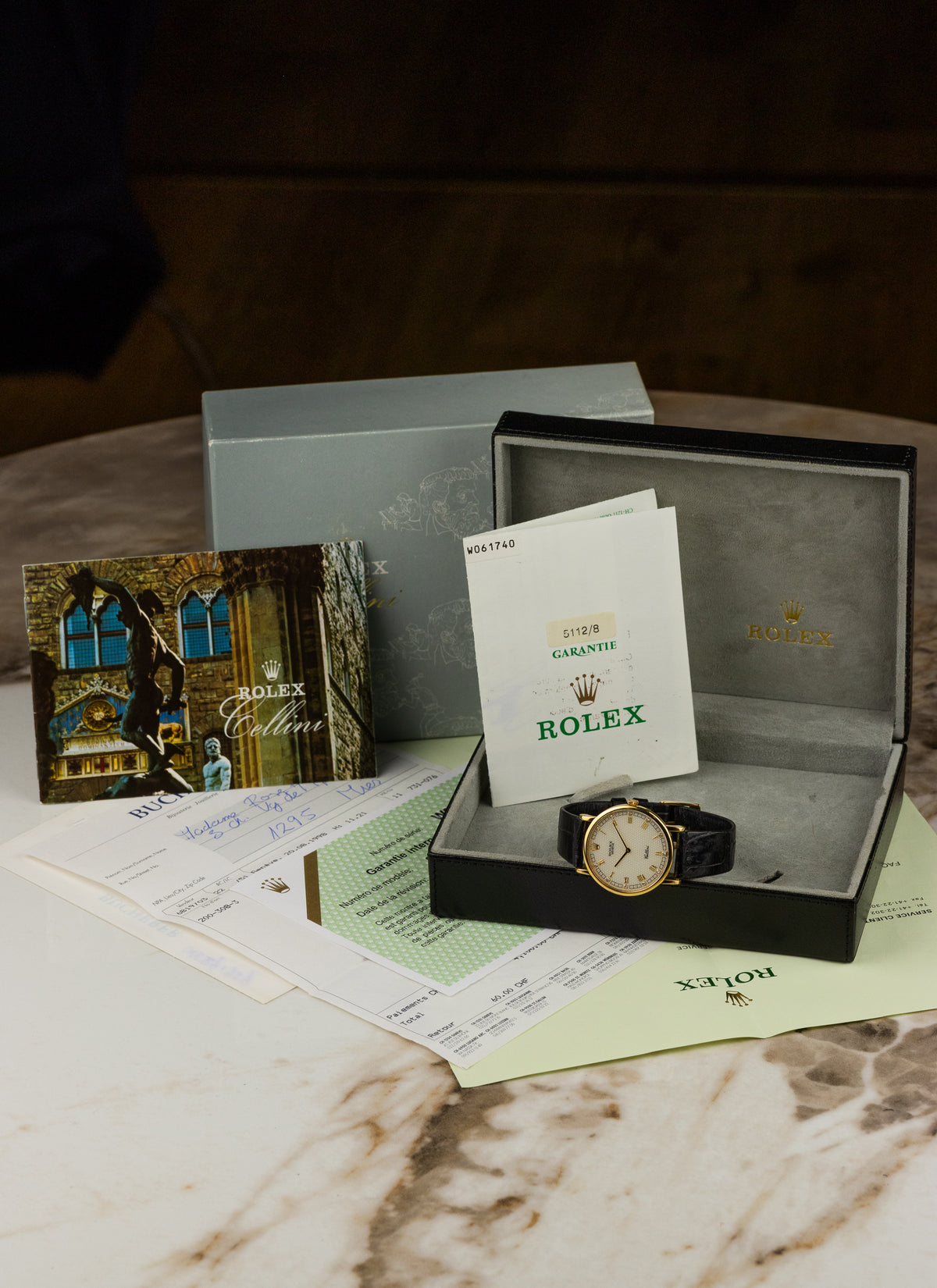 1998 18K Rolex Cellini MOP Diamonds Dial 5112/8 Full Set