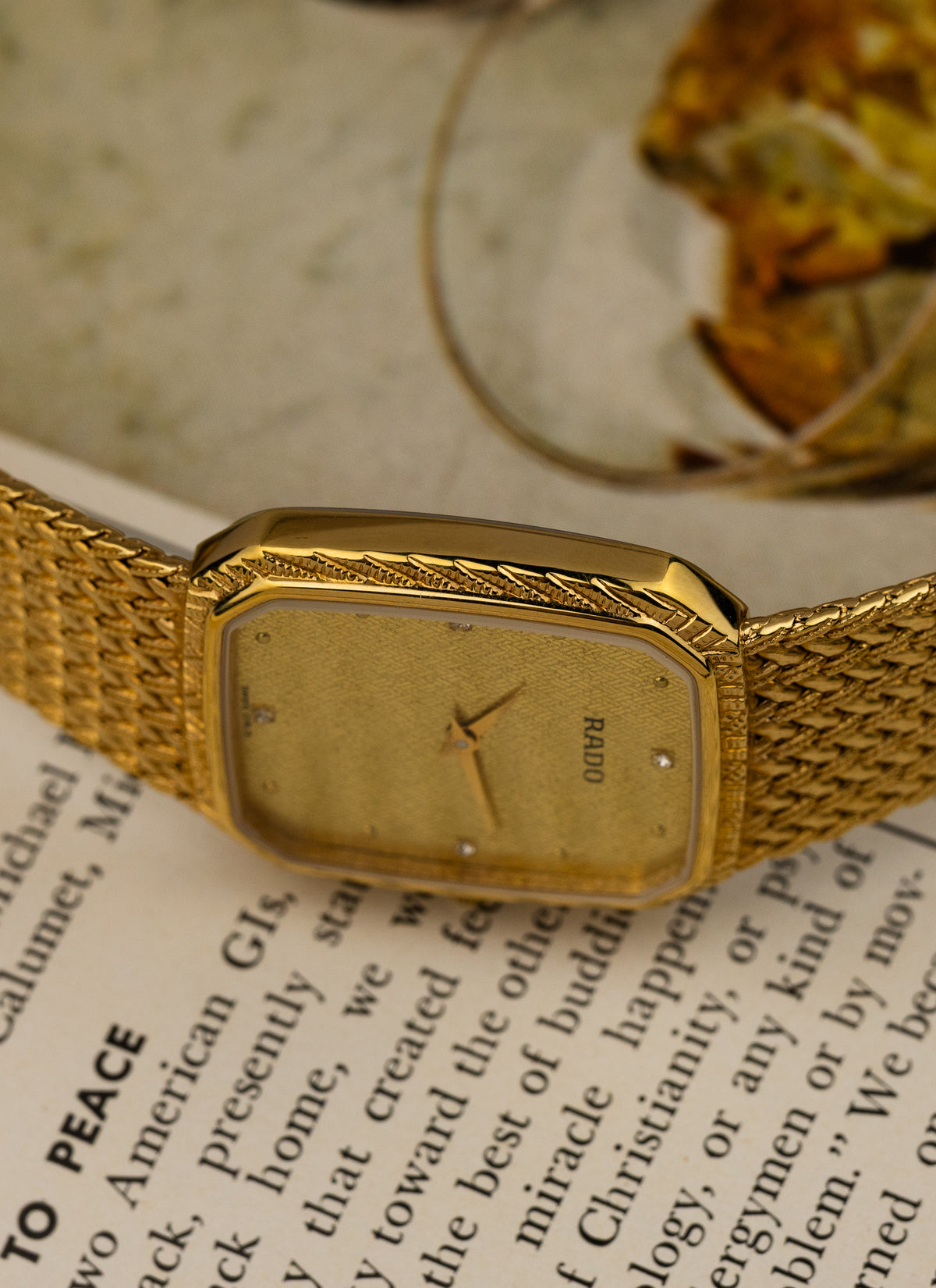 1980s Rado Vintage Gold Bracelet Diamonds 121.3588.2