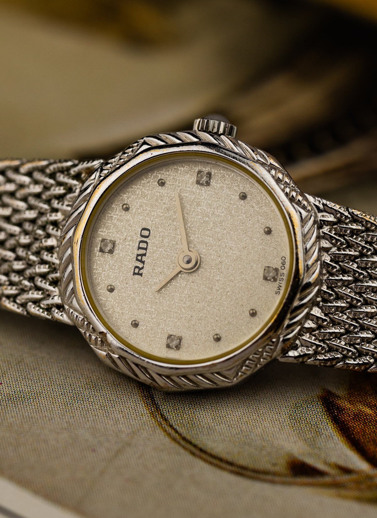 1980s Lady Rado Silver Bracelet Diamonds 204.3640.2