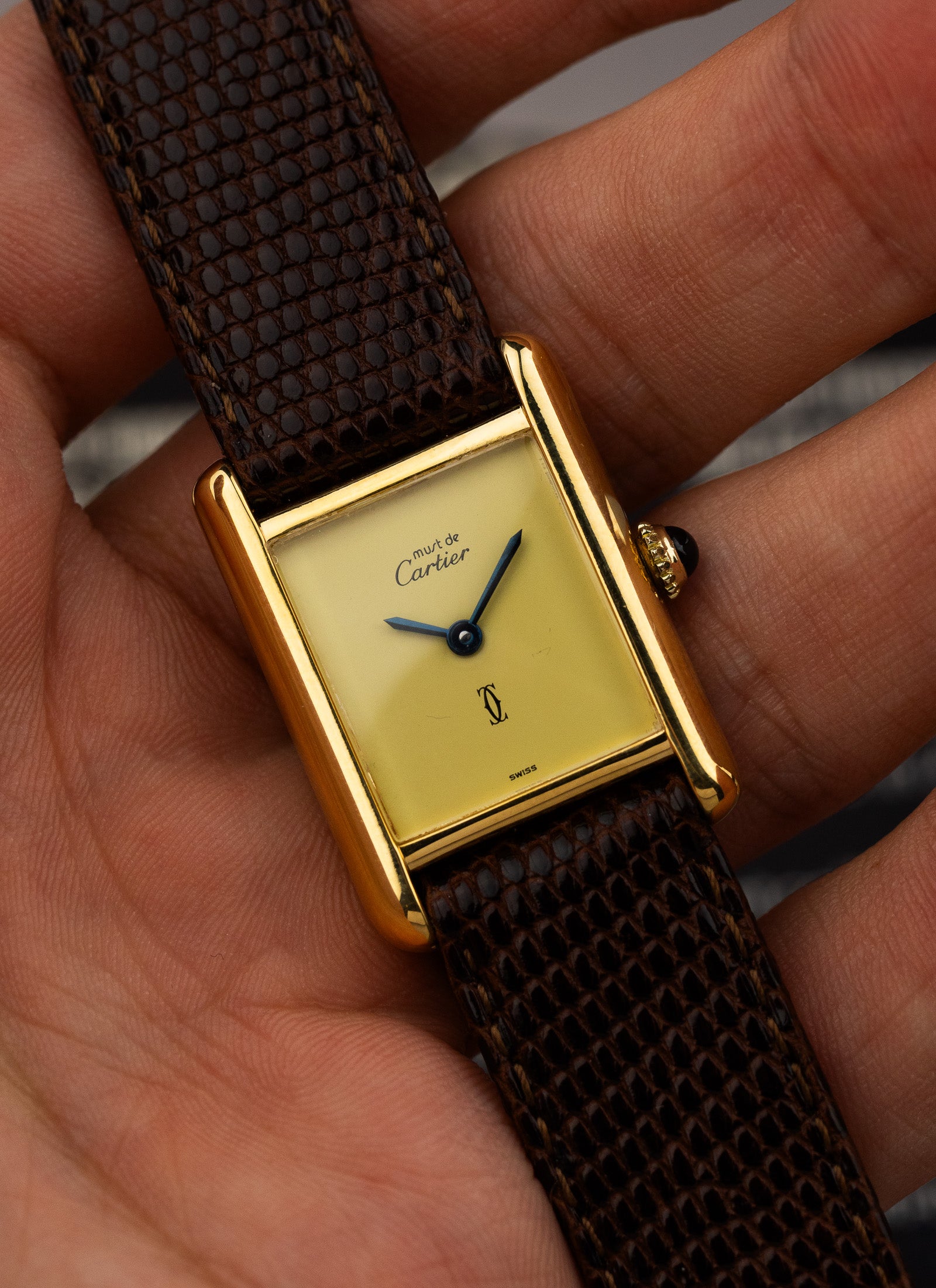 1980s Lady Cartier Must Tank Lemon Dial Manual Winding Serviced