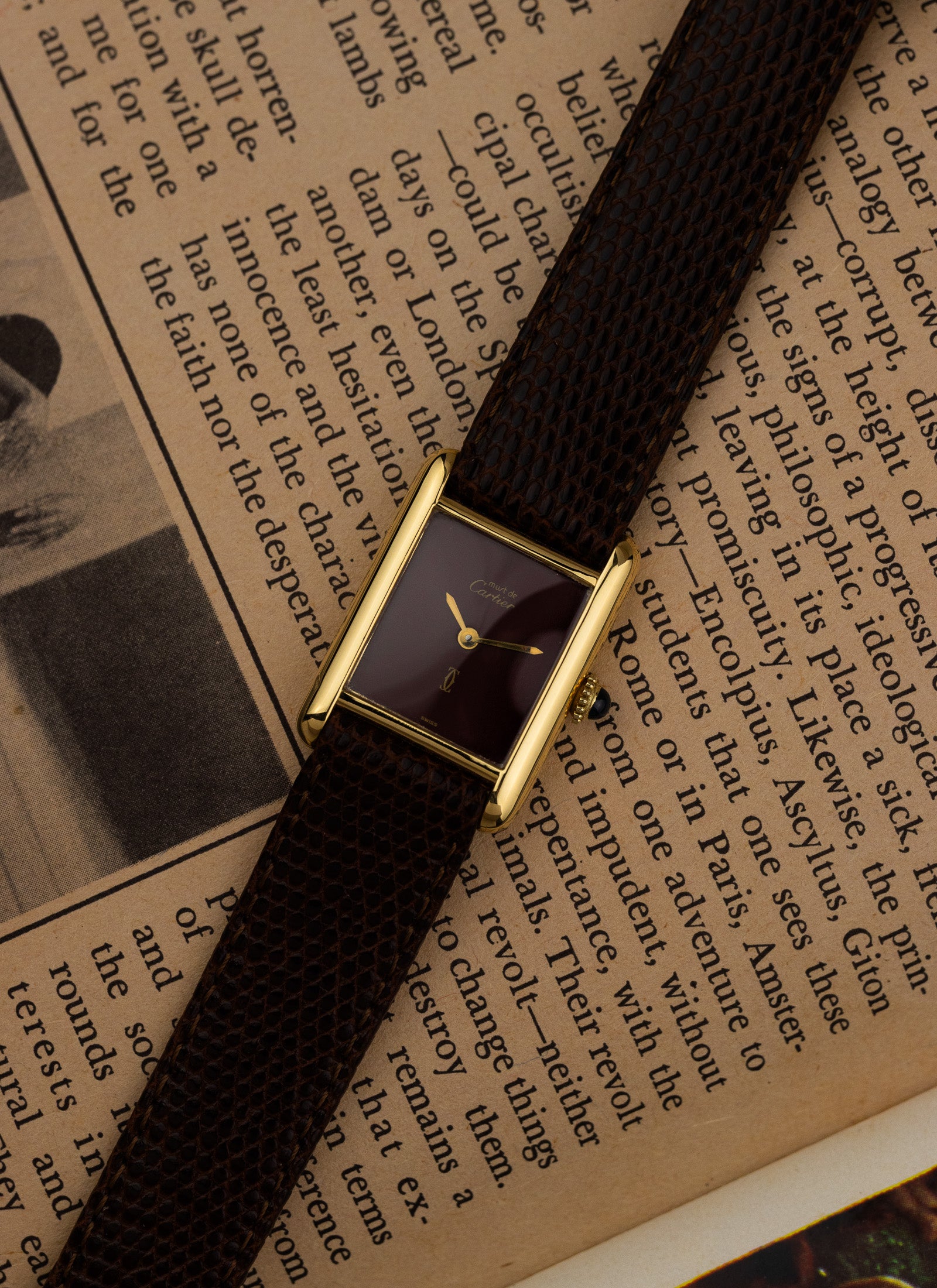 1980s Lady Cartier Must Tank Burgundy Manual Winding Serviced