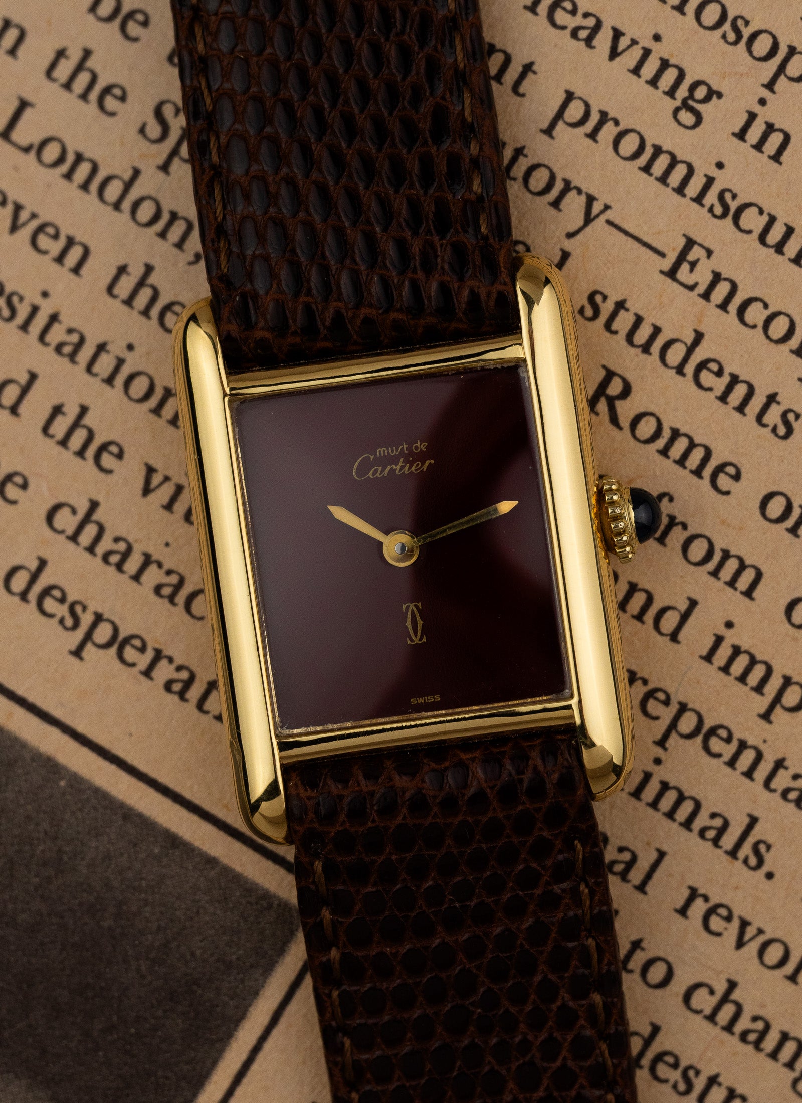 1980s Lady Cartier Must Tank Burgundy Manual Winding Serviced