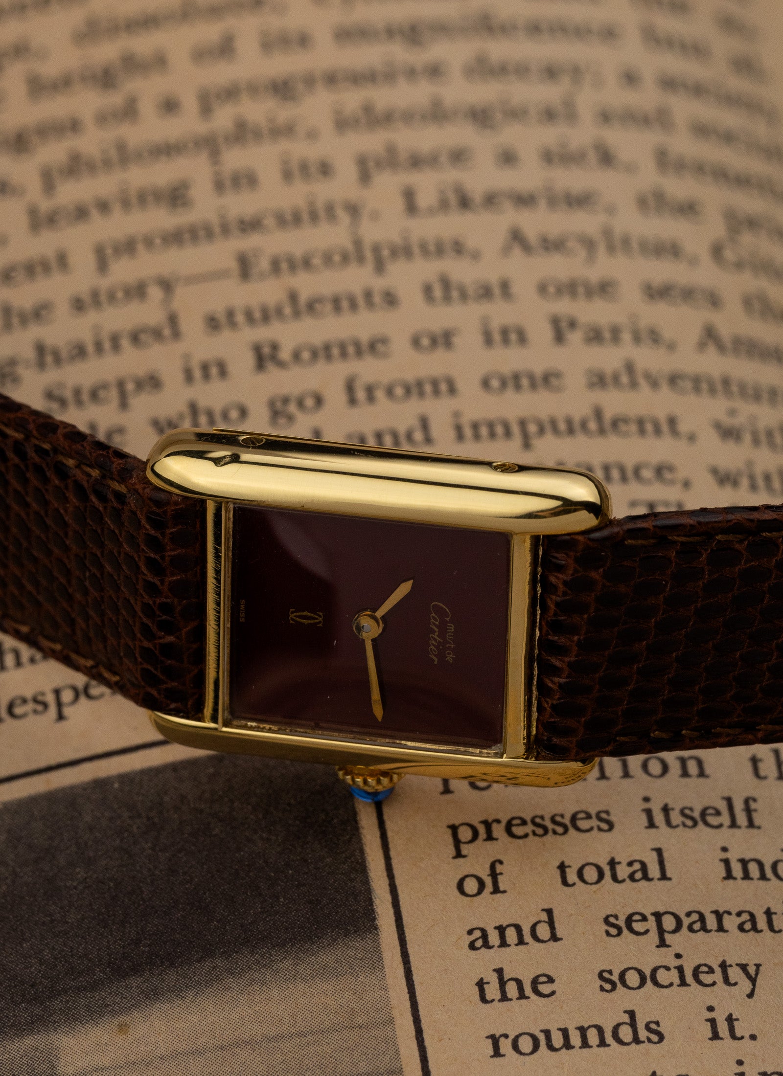 1980s Lady Cartier Must Tank Burgundy Manual Winding Serviced