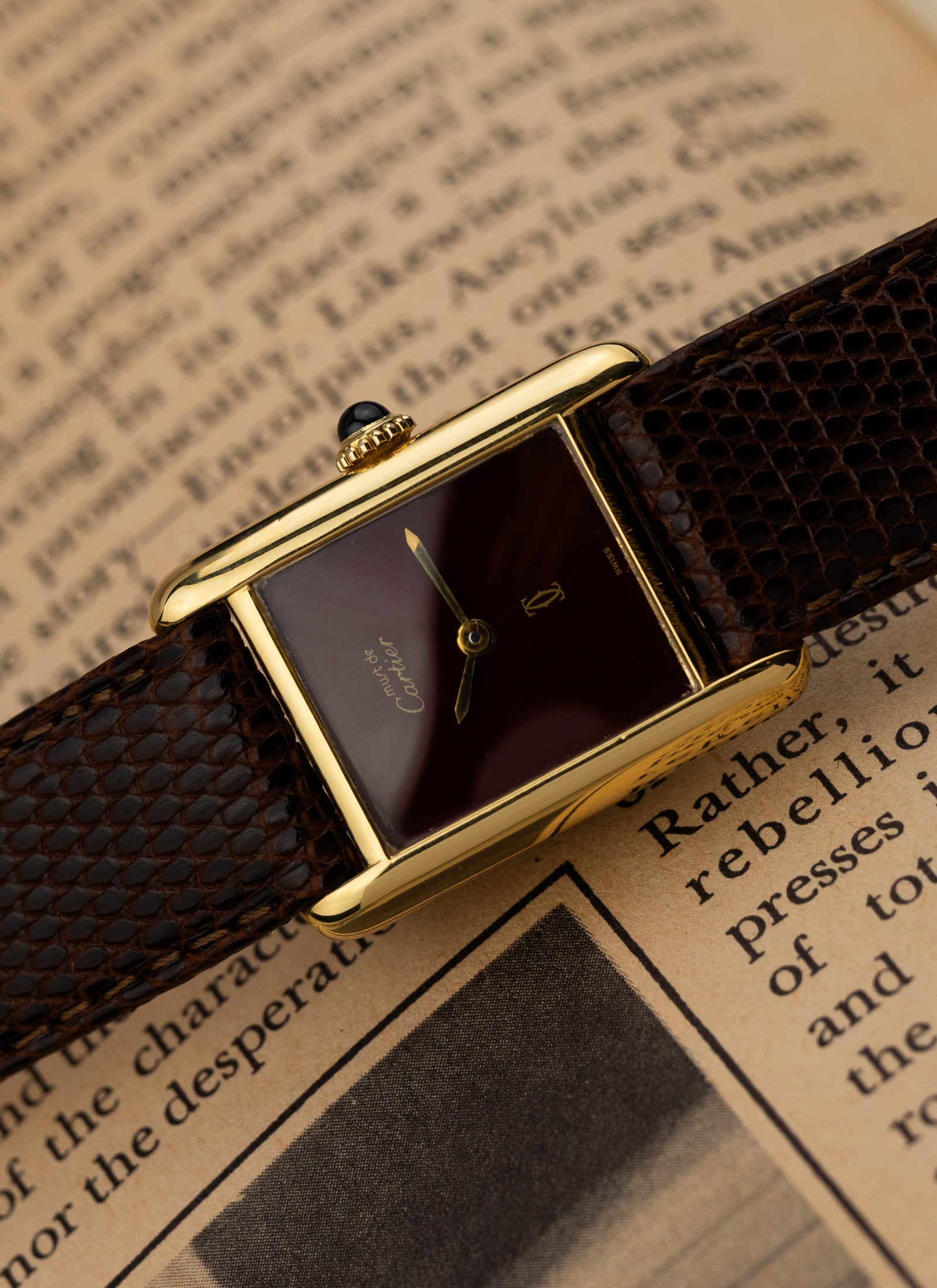 1980s Lady Cartier Must Tank Burgundy Manual Winding Serviced