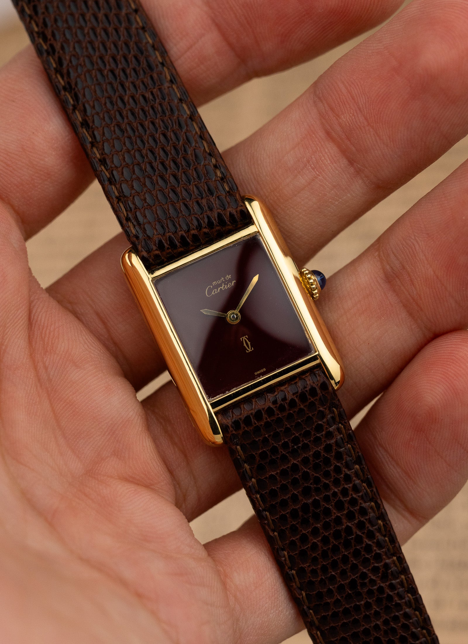 1980s Lady Cartier Must Tank Burgundy Manual Winding Serviced