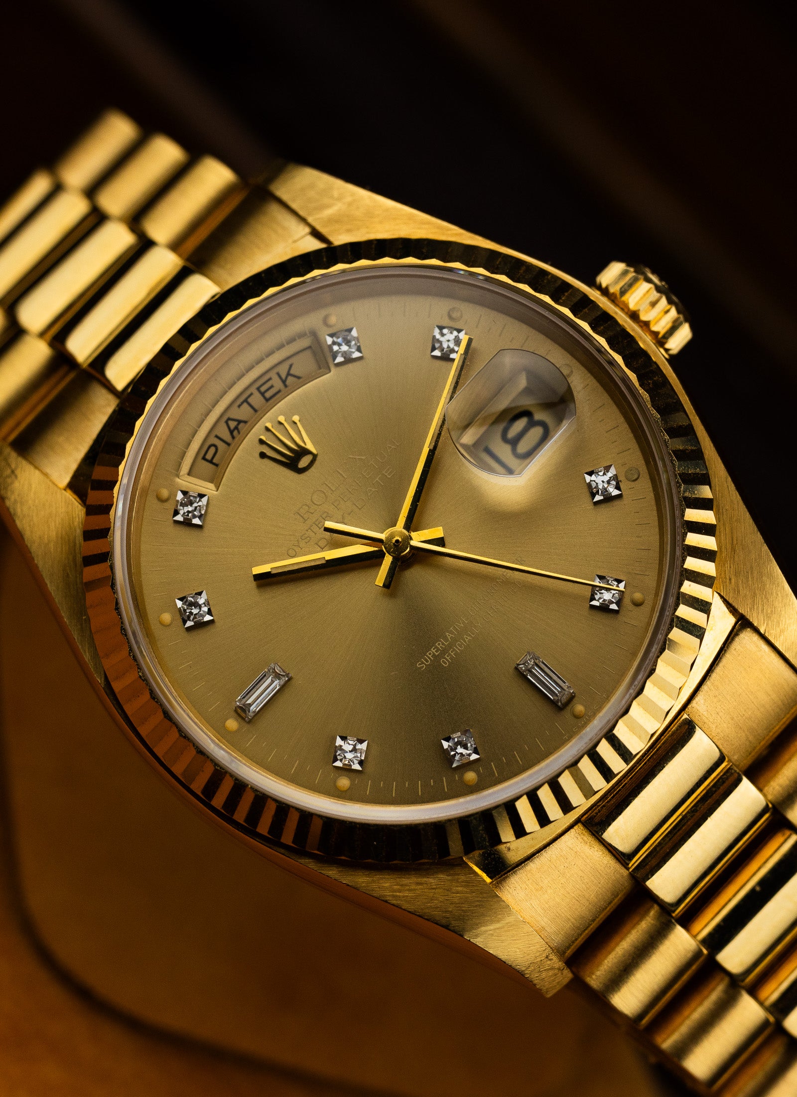 1979 18K Rolex Day-Date Havana Ghost Diamond Dial 18038 Box & Papers Serviced