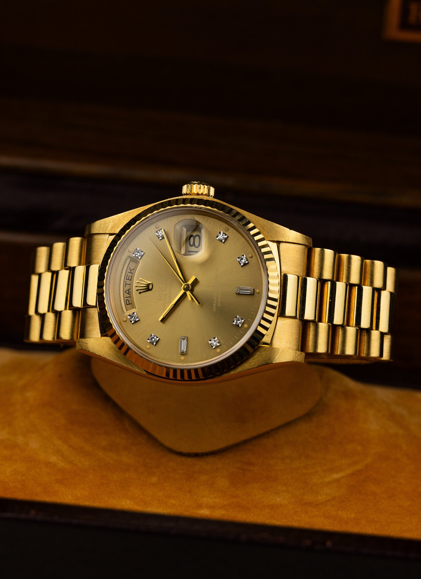 1979 18K Rolex Day-Date Havana Ghost Diamond Dial 18038 Box & Papers Serviced